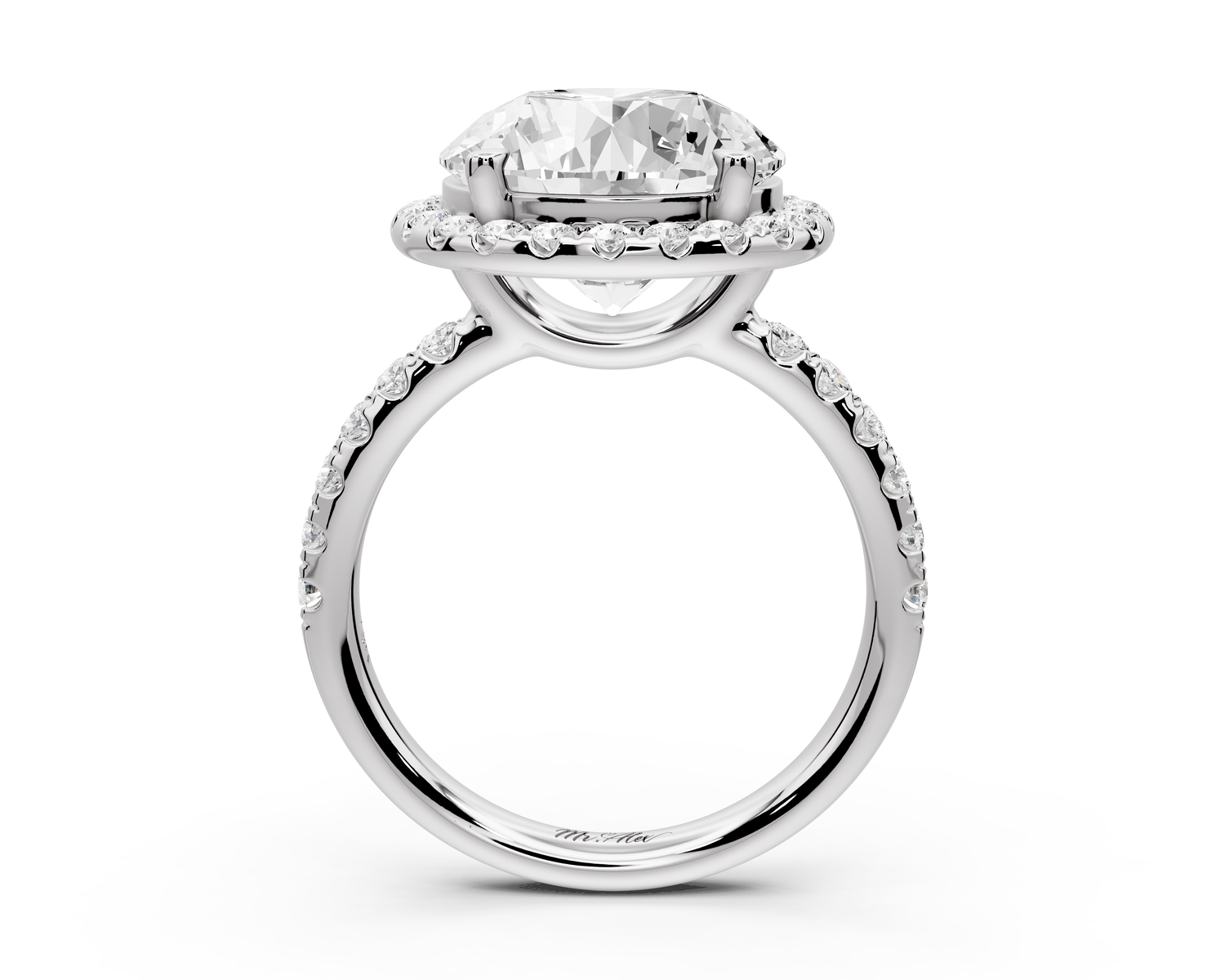Eveline - 5ct 14k white gold round Halo Half Band Pavé Engagement Ring