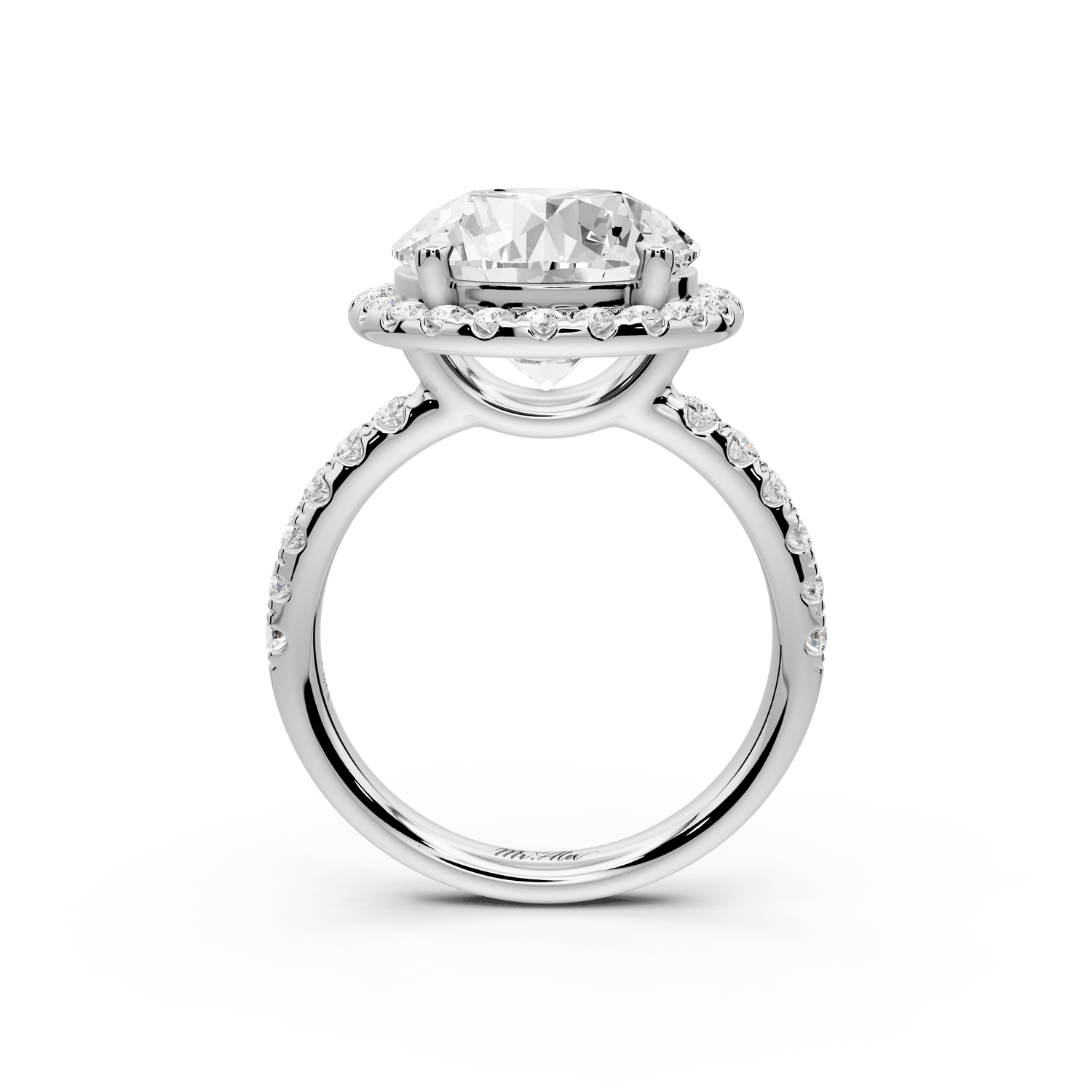 Eveline - 5ct 14k white gold round Halo Half Band Pavé Engagement Ring