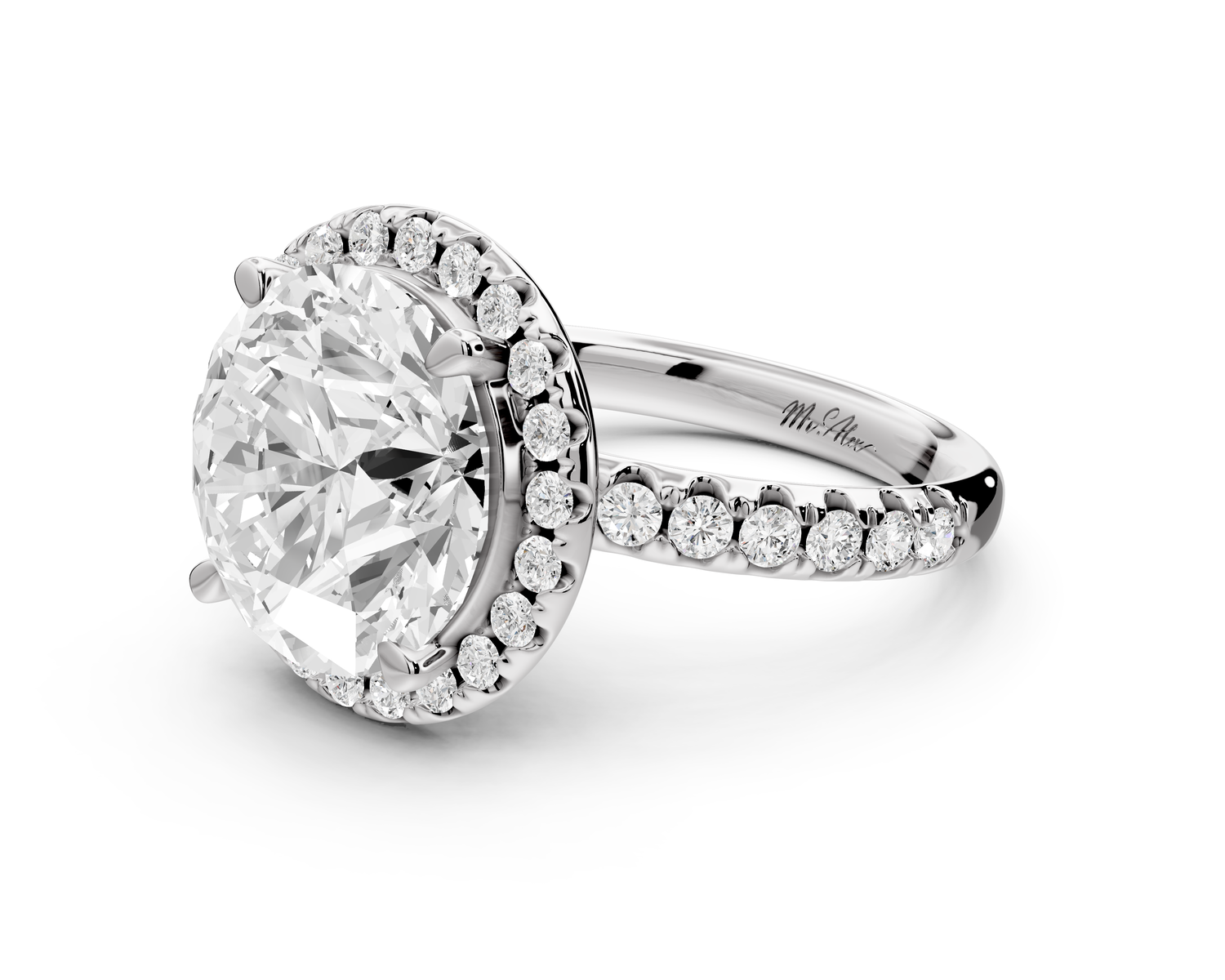 Eveline - 5ct 14k white gold round Halo Half Band Pavé Engagement Ring