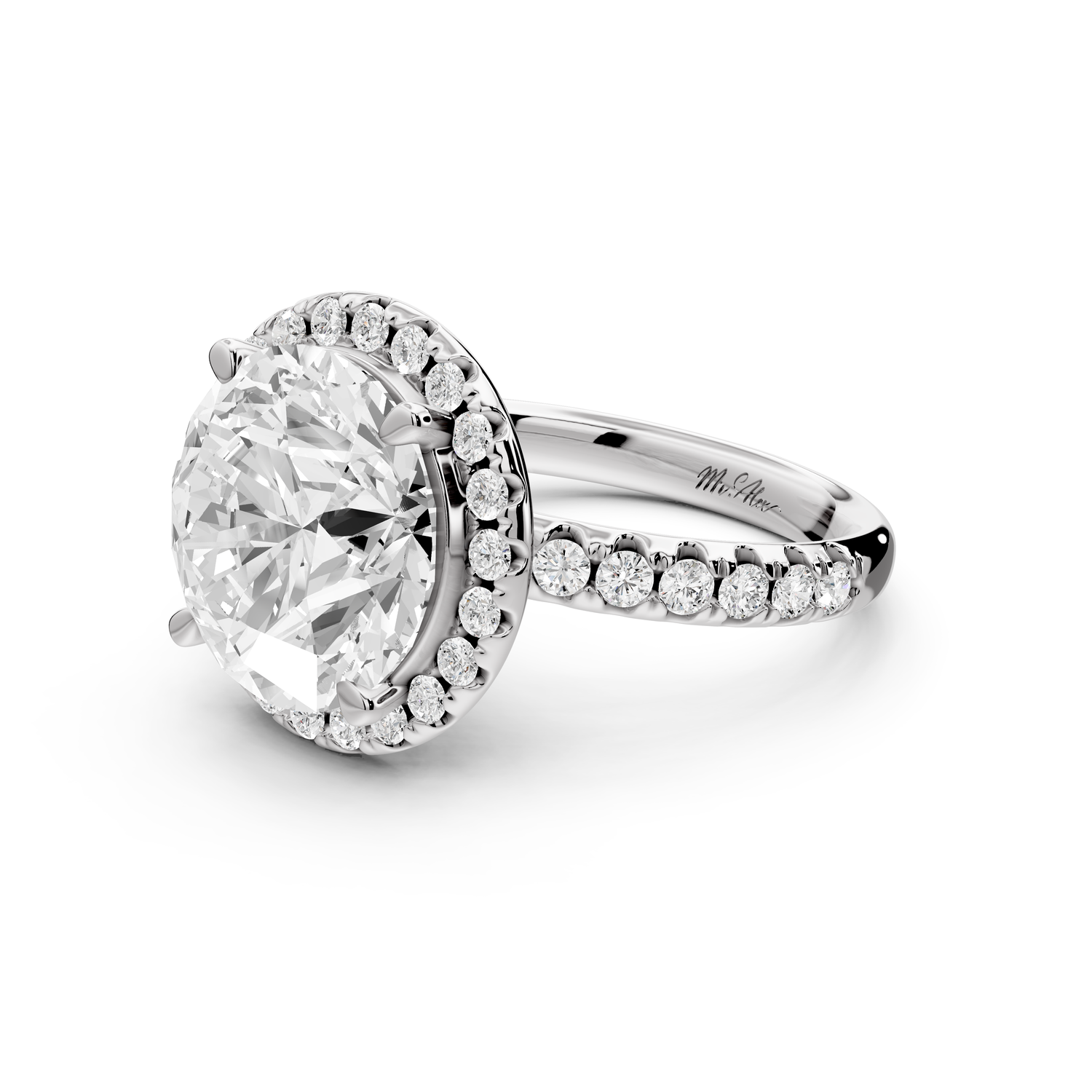 Eveline - 5ct 14k white gold round Halo Half Band Pavé Engagement Ring