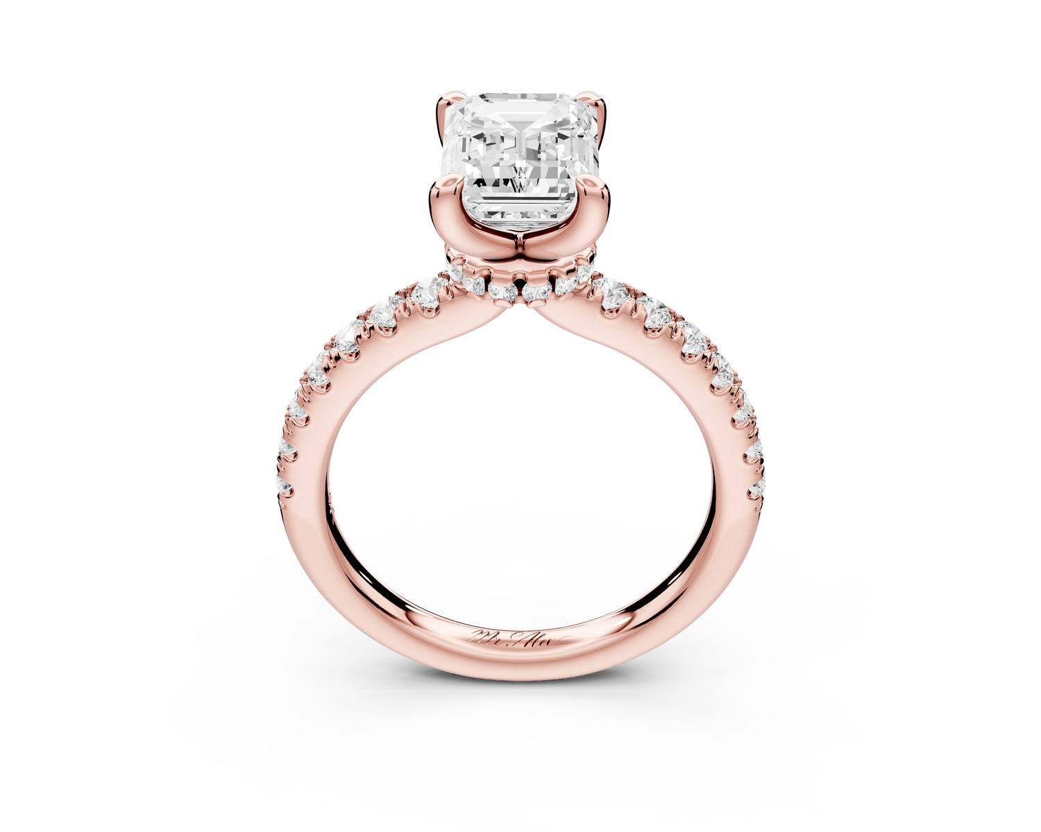 Flora - 2ct 14k rose gold emerald talong prong Wrap around halo Half Band Engagement Ring