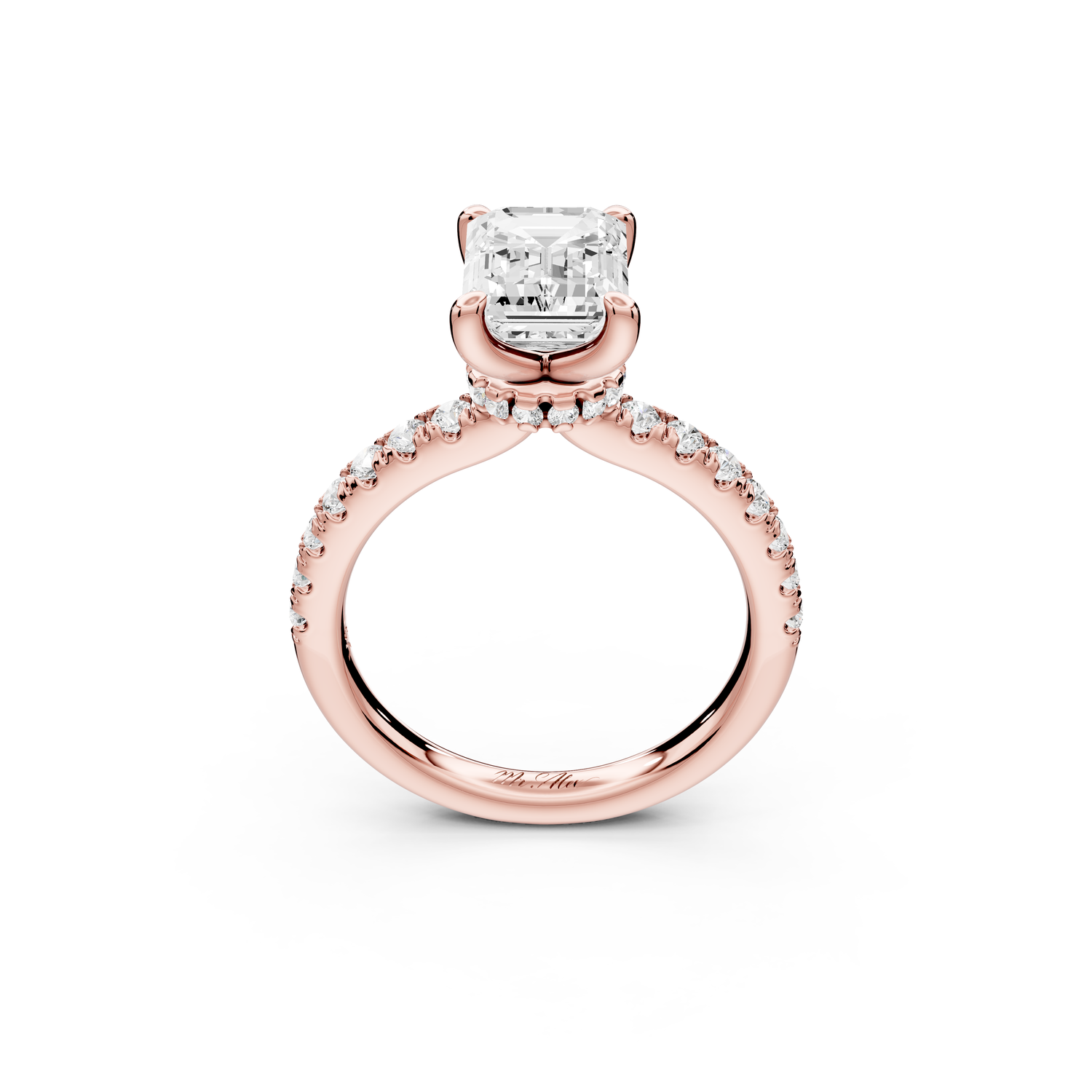 Flora - 2ct 14k rose gold emerald talong prong Wrap around halo Half Band Engagement Ring