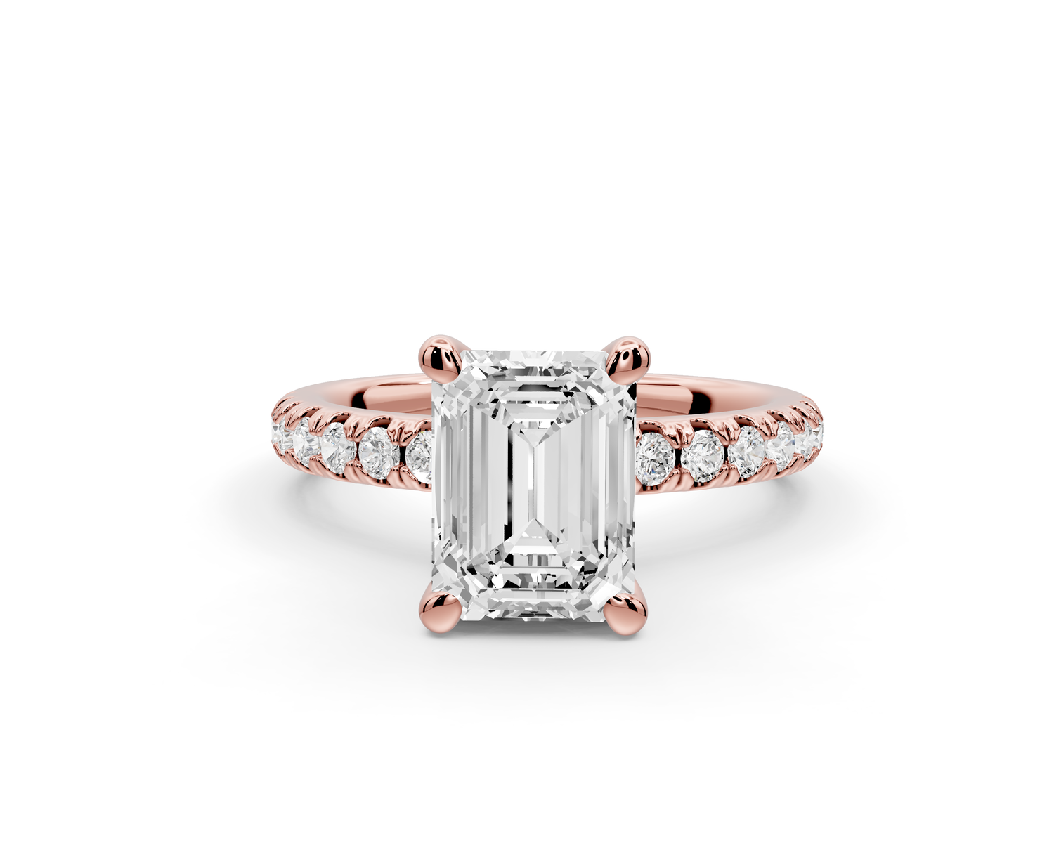 Flora - 2ct 14k rose gold emerald talong prong Wrap around halo Half Band Engagement Ring