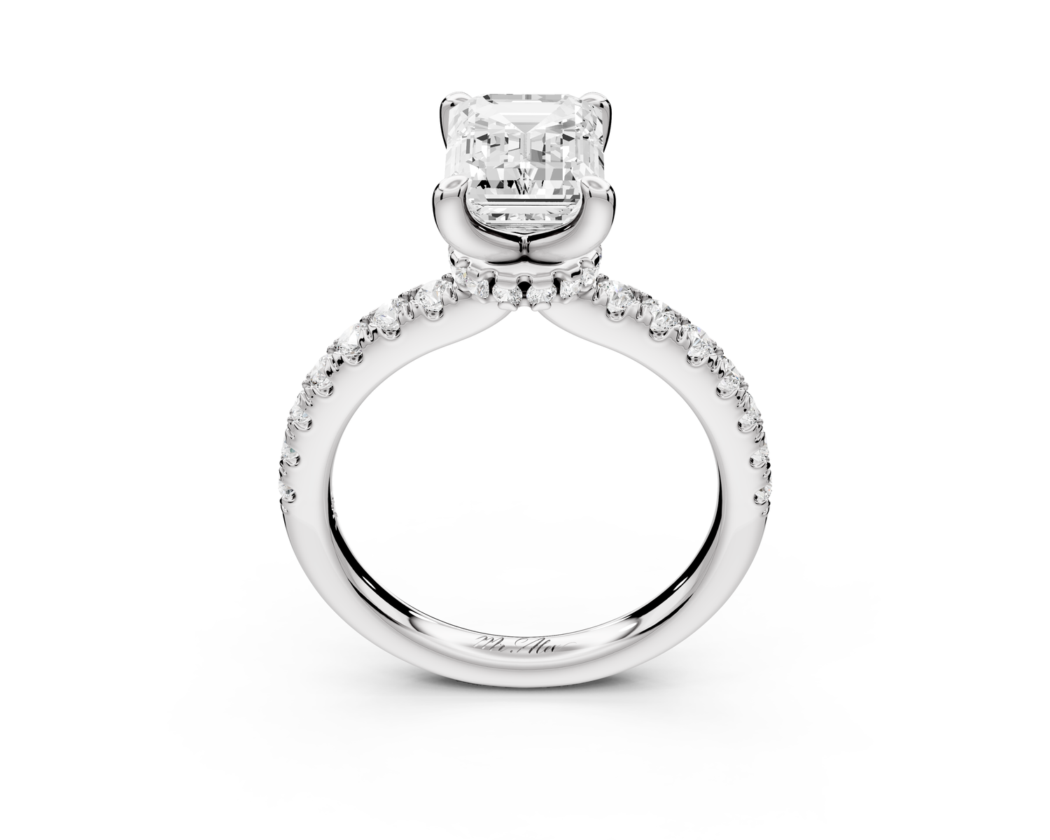 Flora - 2ct 14k white gold emerald talong prong Wrap around halo Half Band Engagement Ring