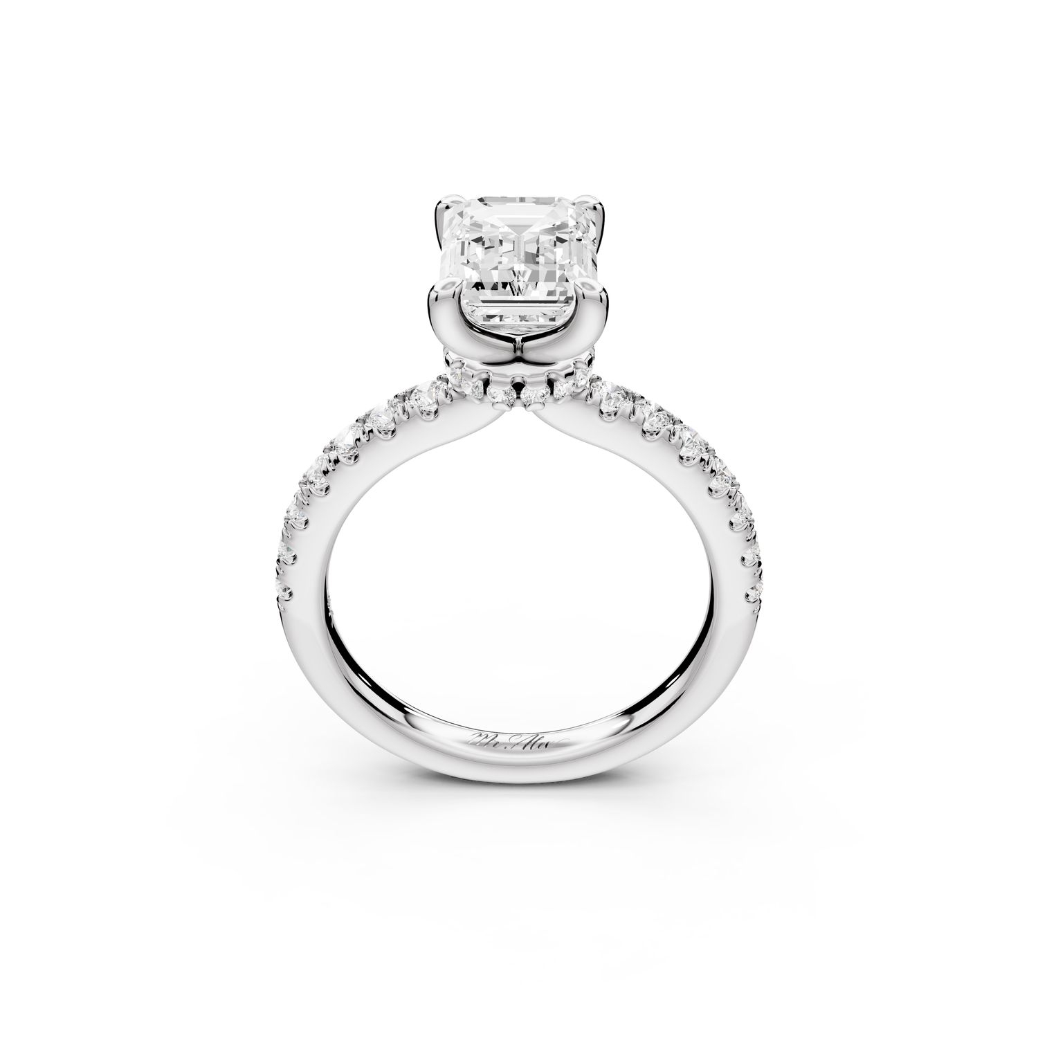 Flora - 2ct 14k white gold emerald talong prong Wrap around halo Half Band Engagement Ring