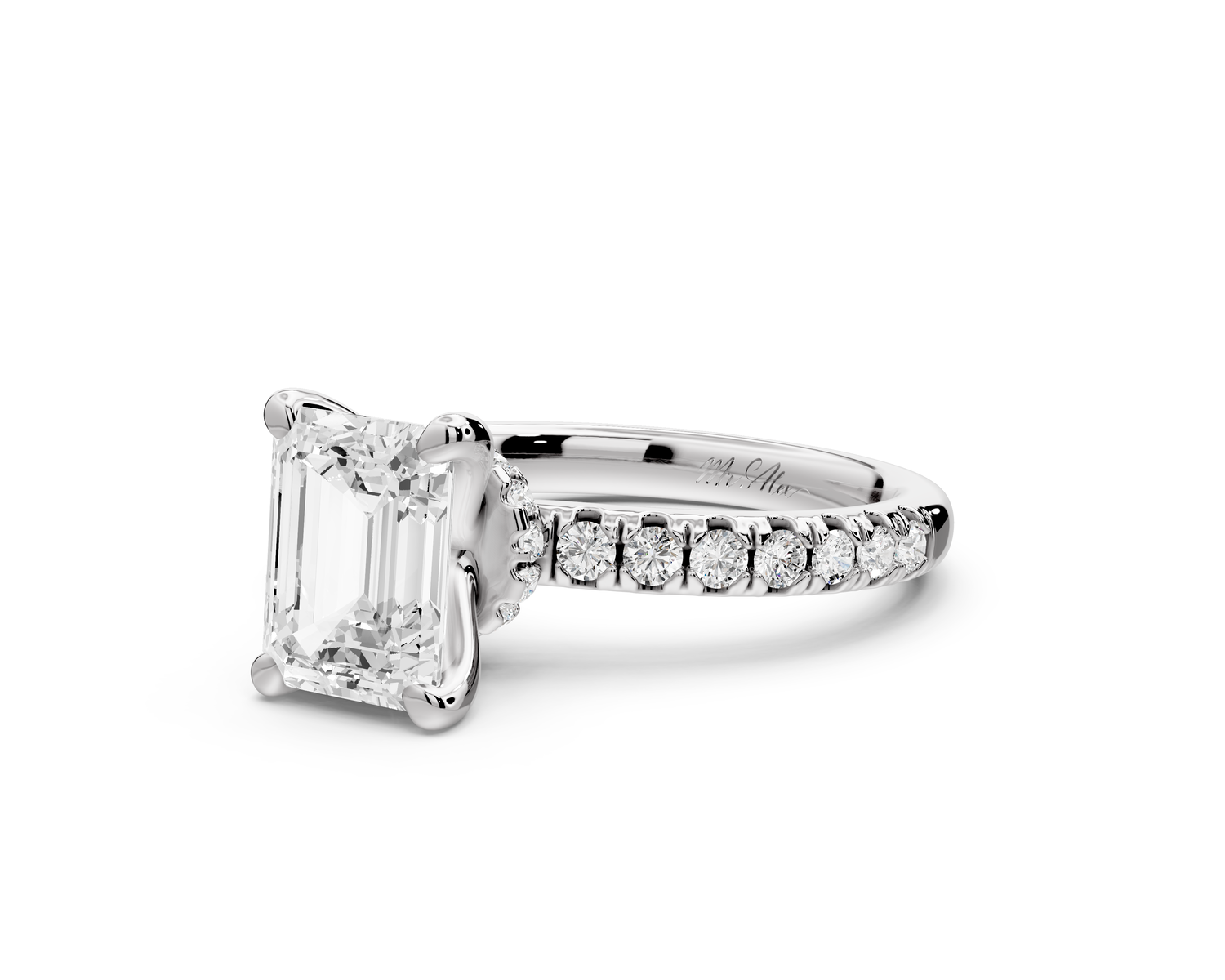 Flora - 2ct 14k white gold emerald talong prong Wrap around halo Half Band Engagement Ring