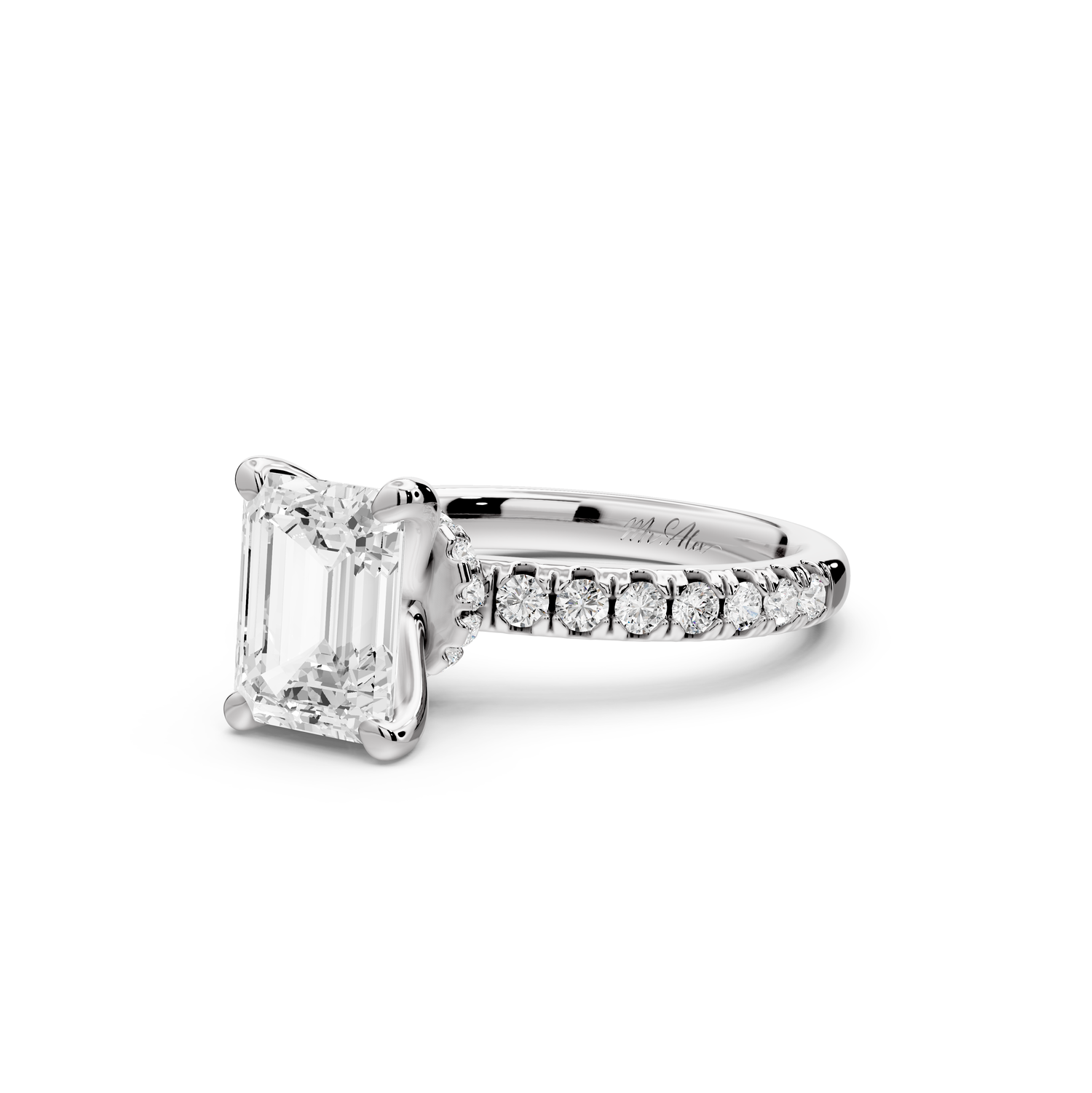 Flora - 2ct 14k white gold emerald talong prong Wrap around halo Half Band Engagement Ring
