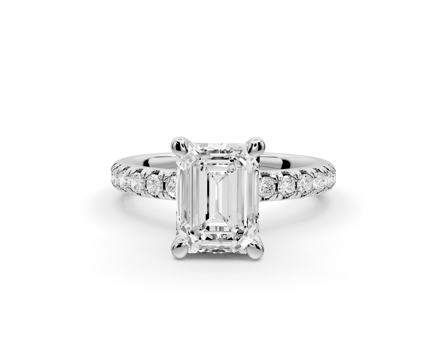 Flora - 2ct 14k white gold emerald talong prong Wrap around halo Half Band Engagement Ring