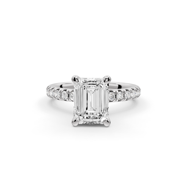 Flora - 2ct 14k white gold emerald talong prong Wrap around halo Half Band Engagement Ring