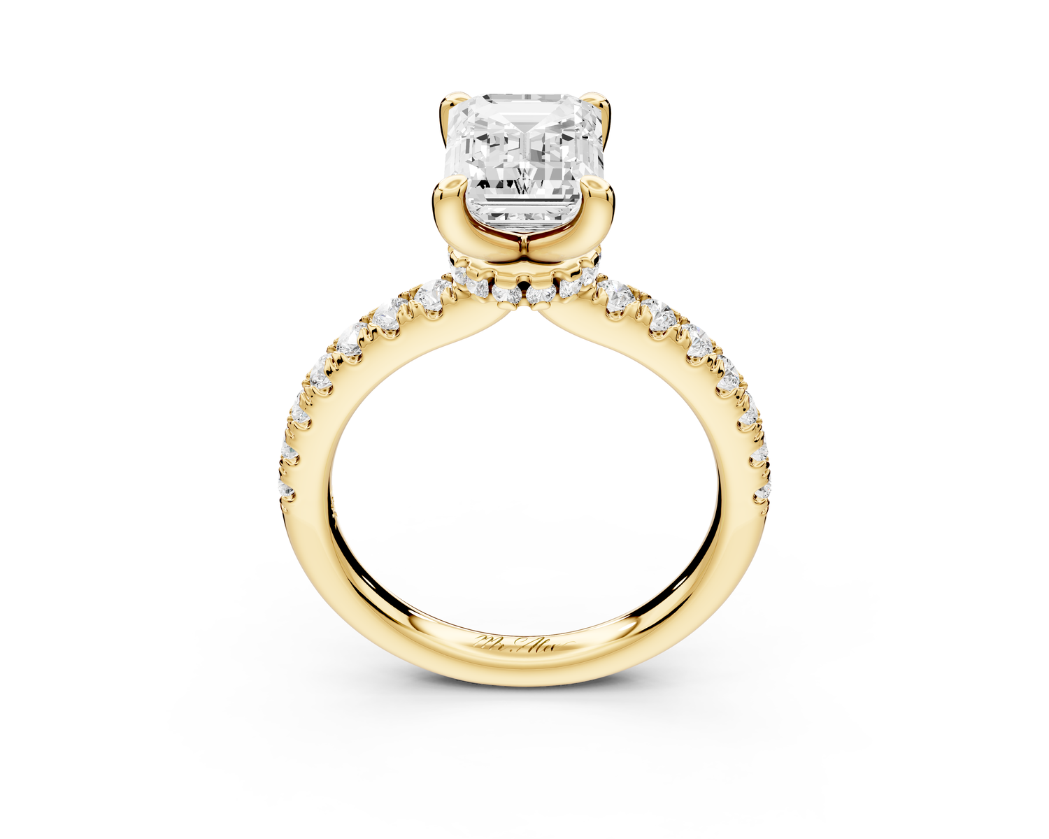 Flora - 2ct 14k yellow gold emerald talong prong Wrap around halo Half Band Engagement Ring