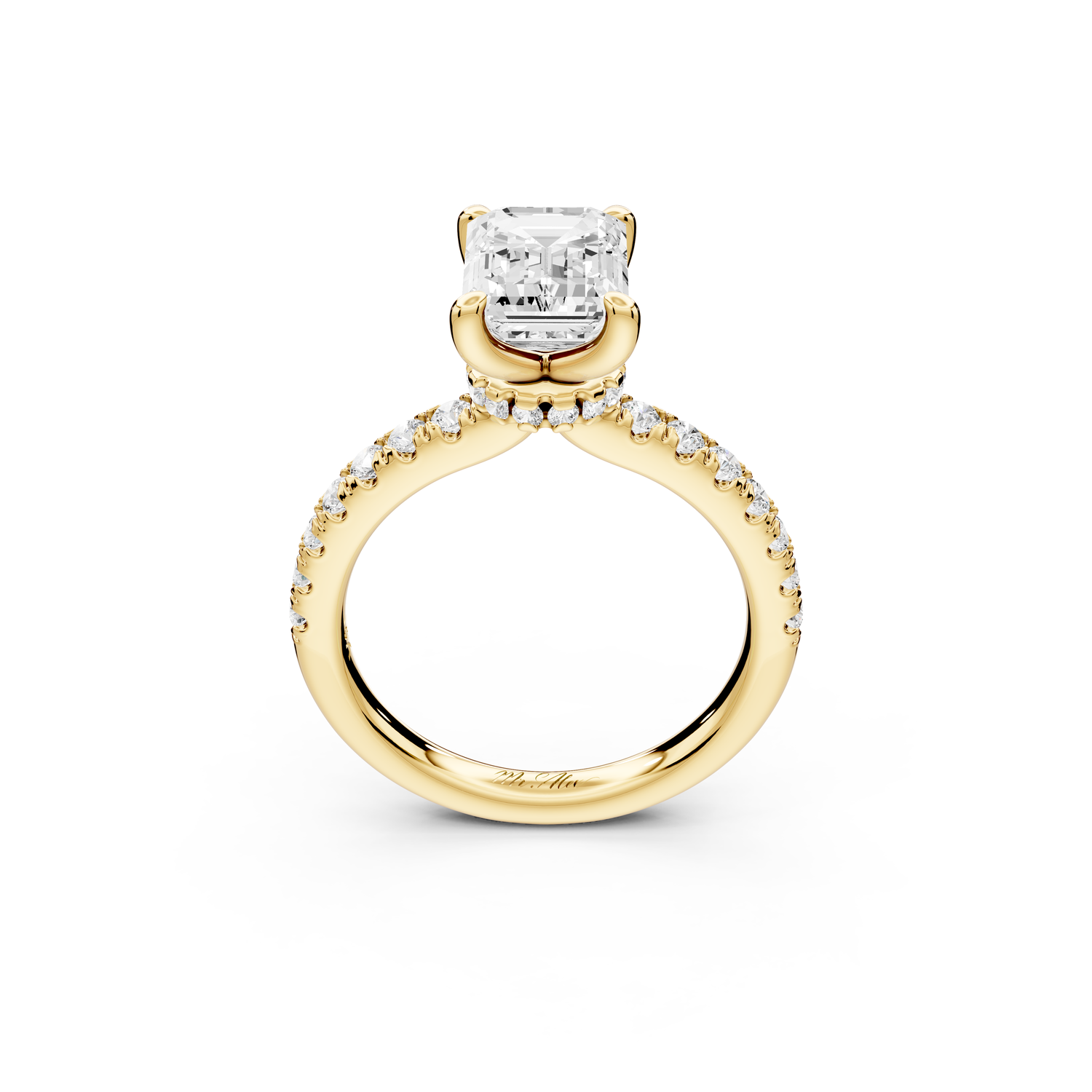 Flora - 2ct 14k yellow gold emerald talong prong Wrap around halo Half Band Engagement Ring