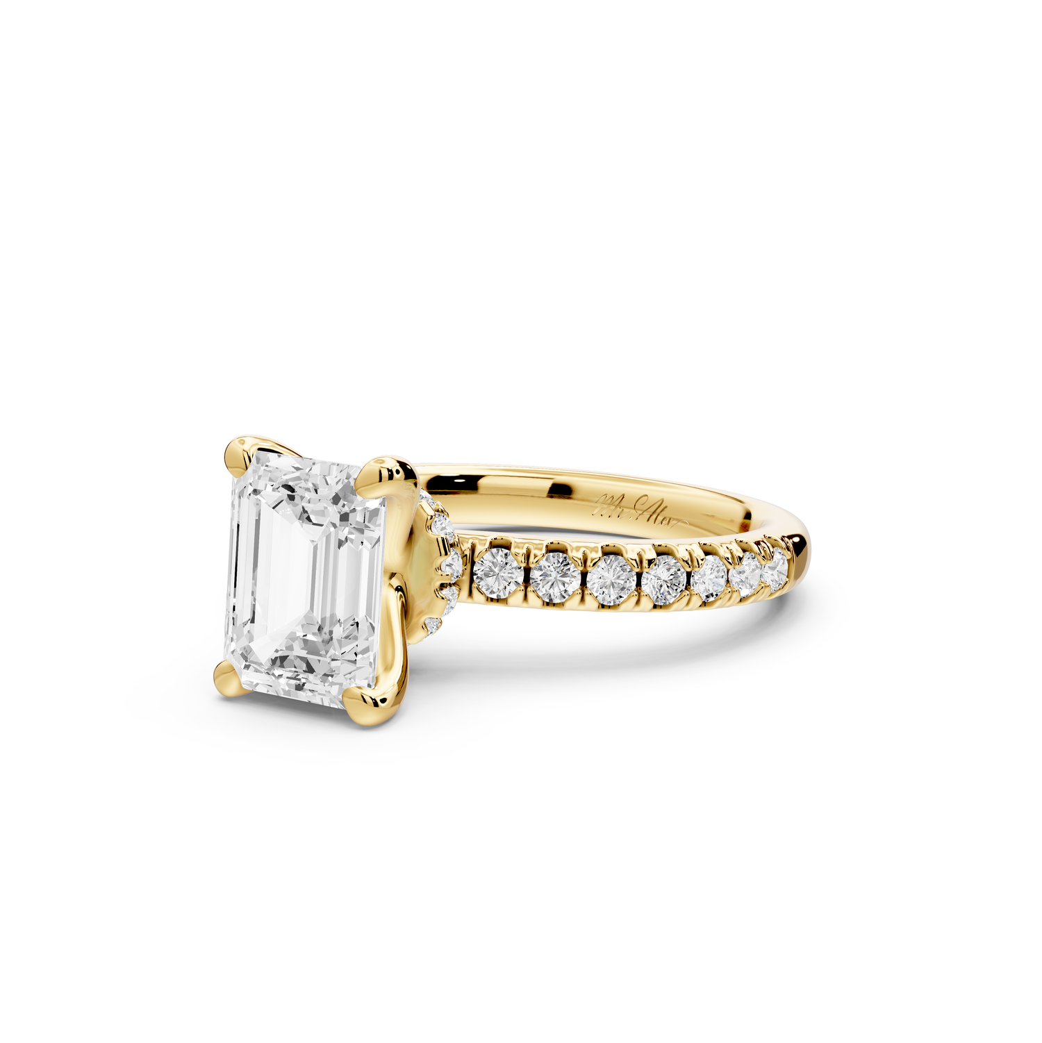 Flora - 2ct 14k yellow gold emerald talong prong Wrap around halo Half Band Engagement Ring