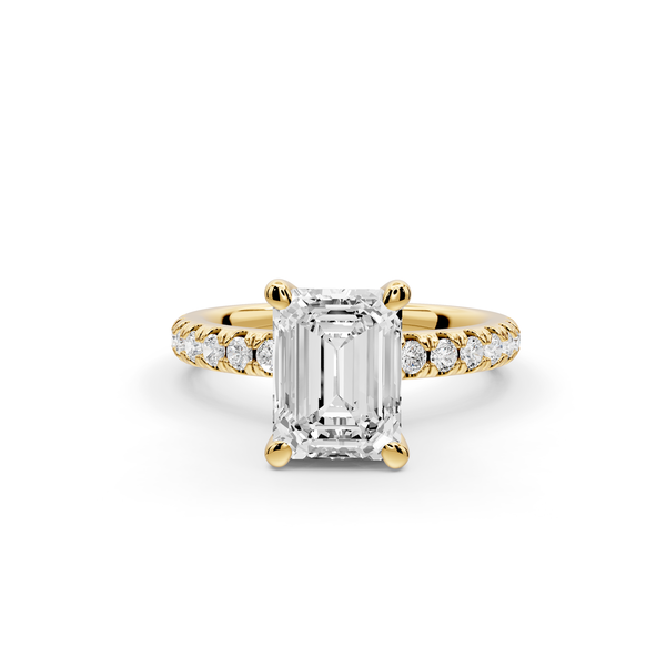 Flora - 2ct 14k yellow gold emerald talong prong Wrap around halo Half Band Engagement Ring
