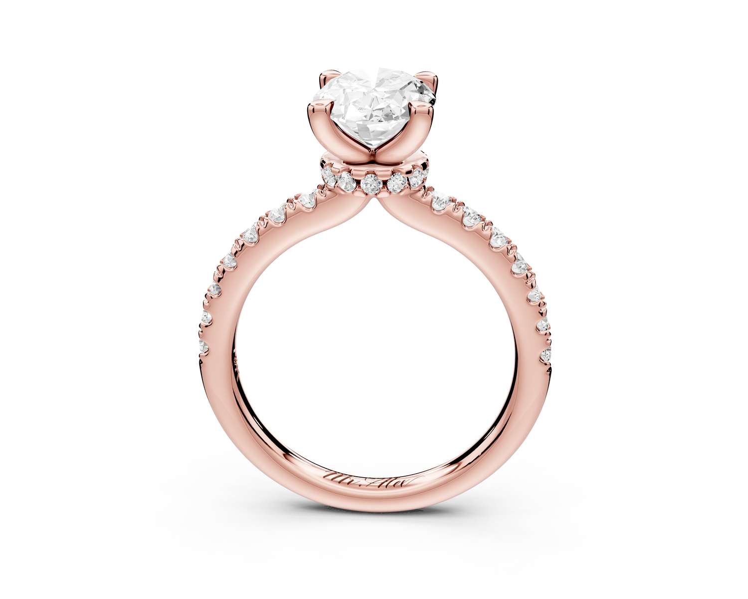 Flora - 2ct 14k rose gold oval talong prong Wrap around halo Half Band Engagement Ring