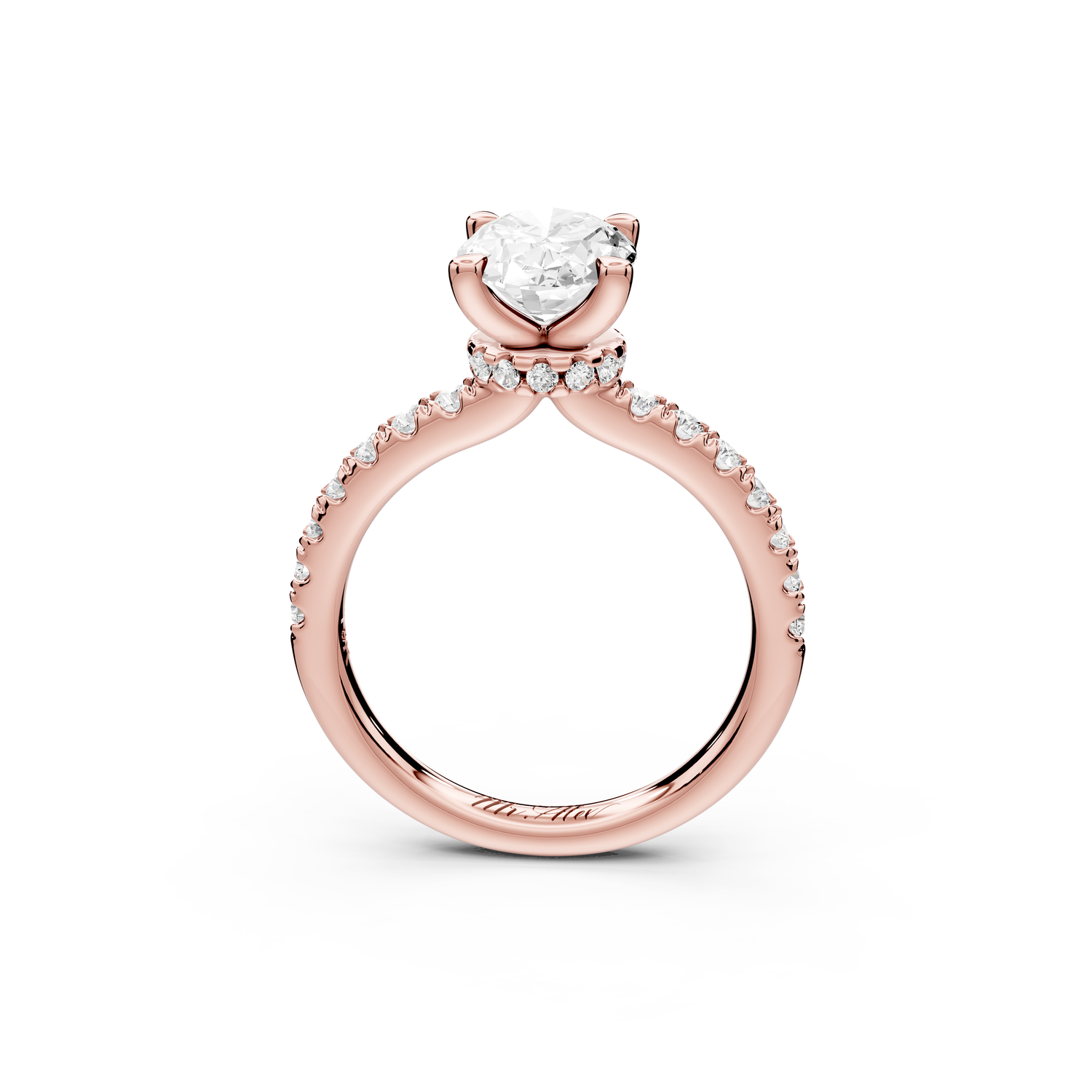 Flora - 2ct 14k rose gold oval talong prong Wrap around halo Half Band Engagement Ring