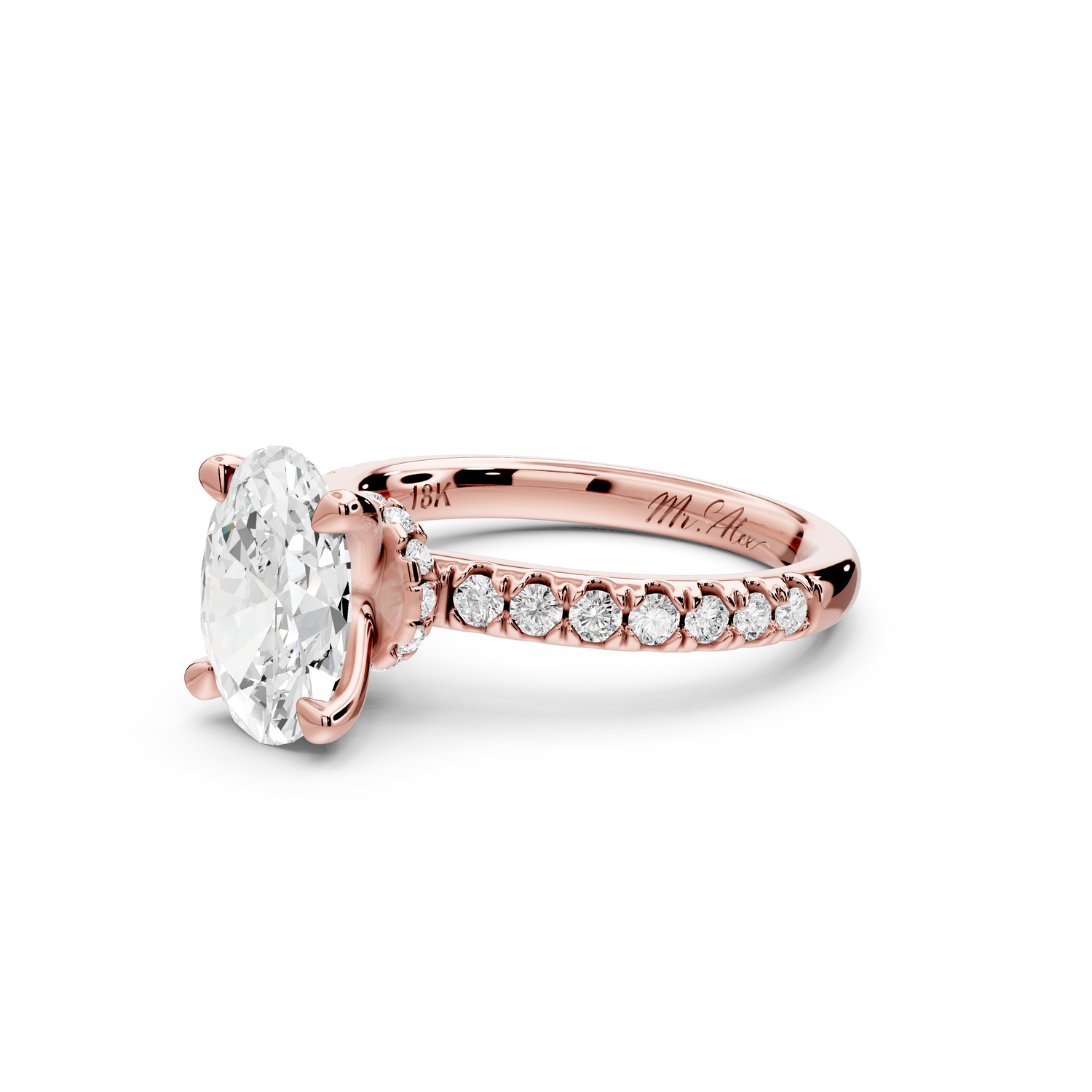 Flora - 2ct 14k rose gold oval talong prong Wrap around halo Half Band Engagement Ring