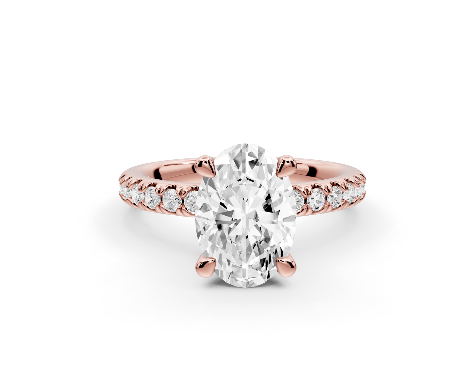 Flora - 2ct 14k rose gold oval talong prong Wrap around halo Half Band Engagement Ring