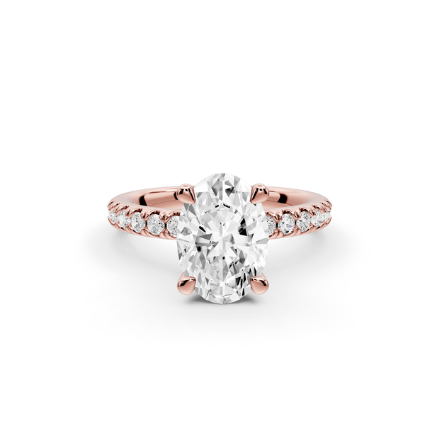 Flora - 2ct 14k rose gold oval talong prong Wrap around halo Half Band Engagement Ring