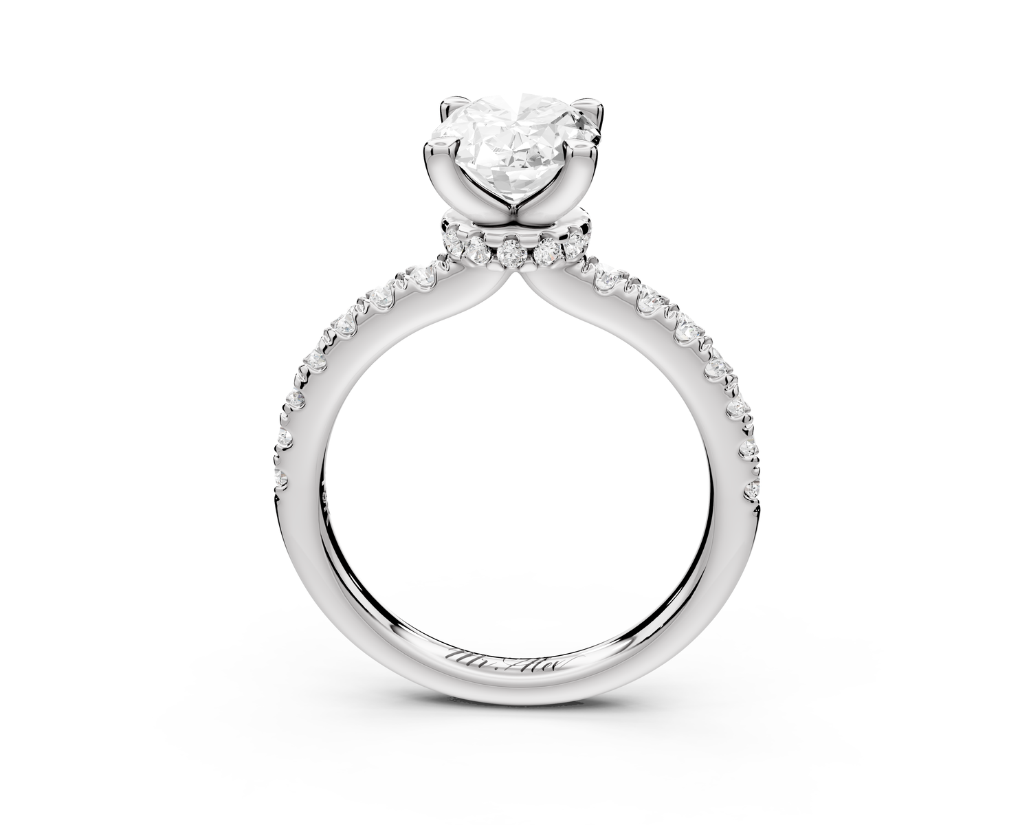 Flora - 2ct 14k white gold oval talong prong Wrap around halo Half Band Engagement Ring