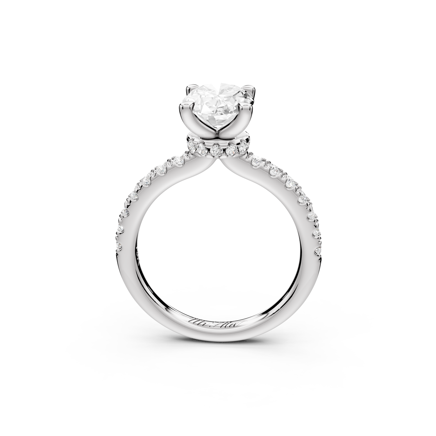 Flora - 2ct 14k white gold oval talong prong Wrap around halo Half Band Engagement Ring