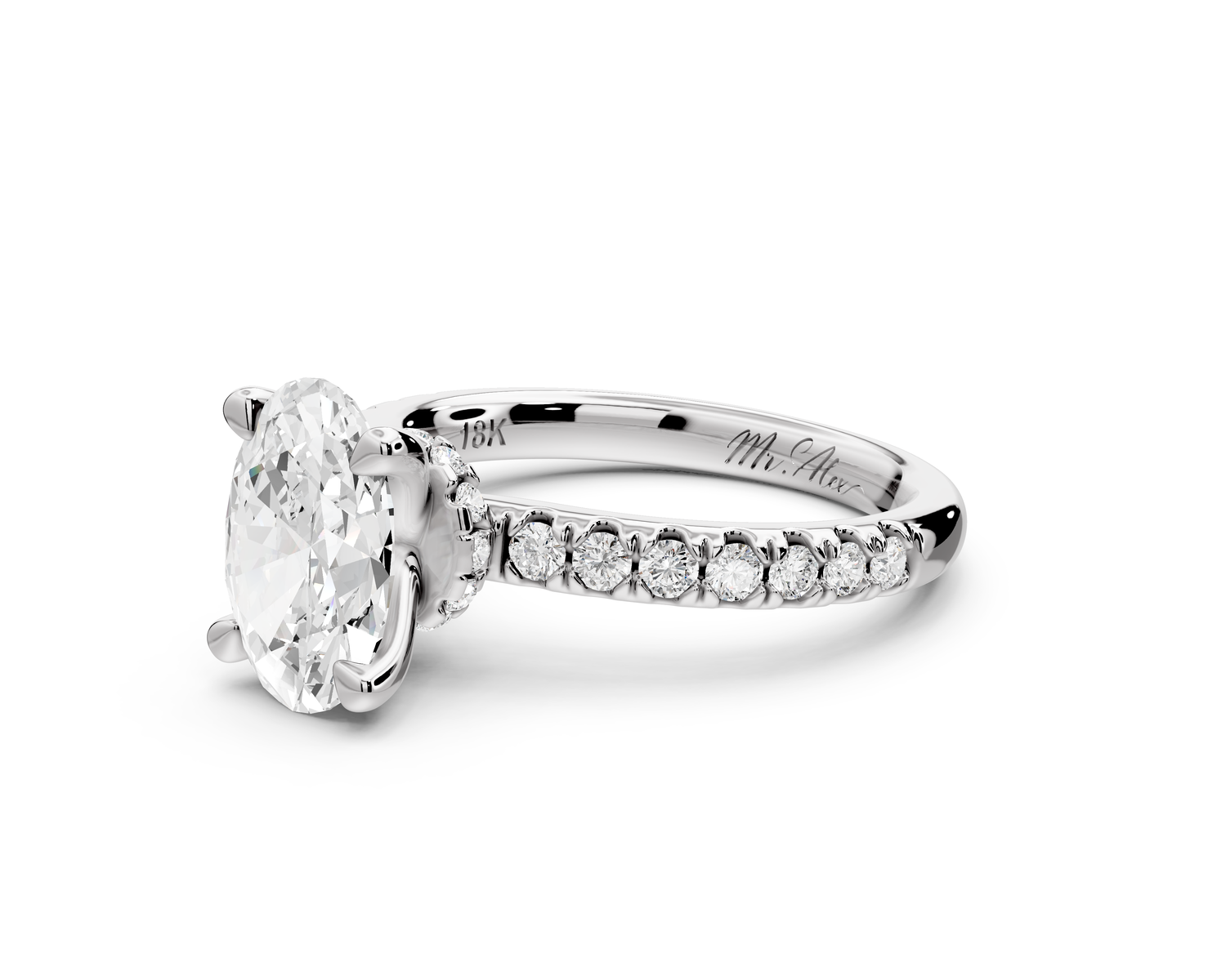 Flora - 2ct 14k white gold oval talong prong Wrap around halo Half Band Engagement Ring