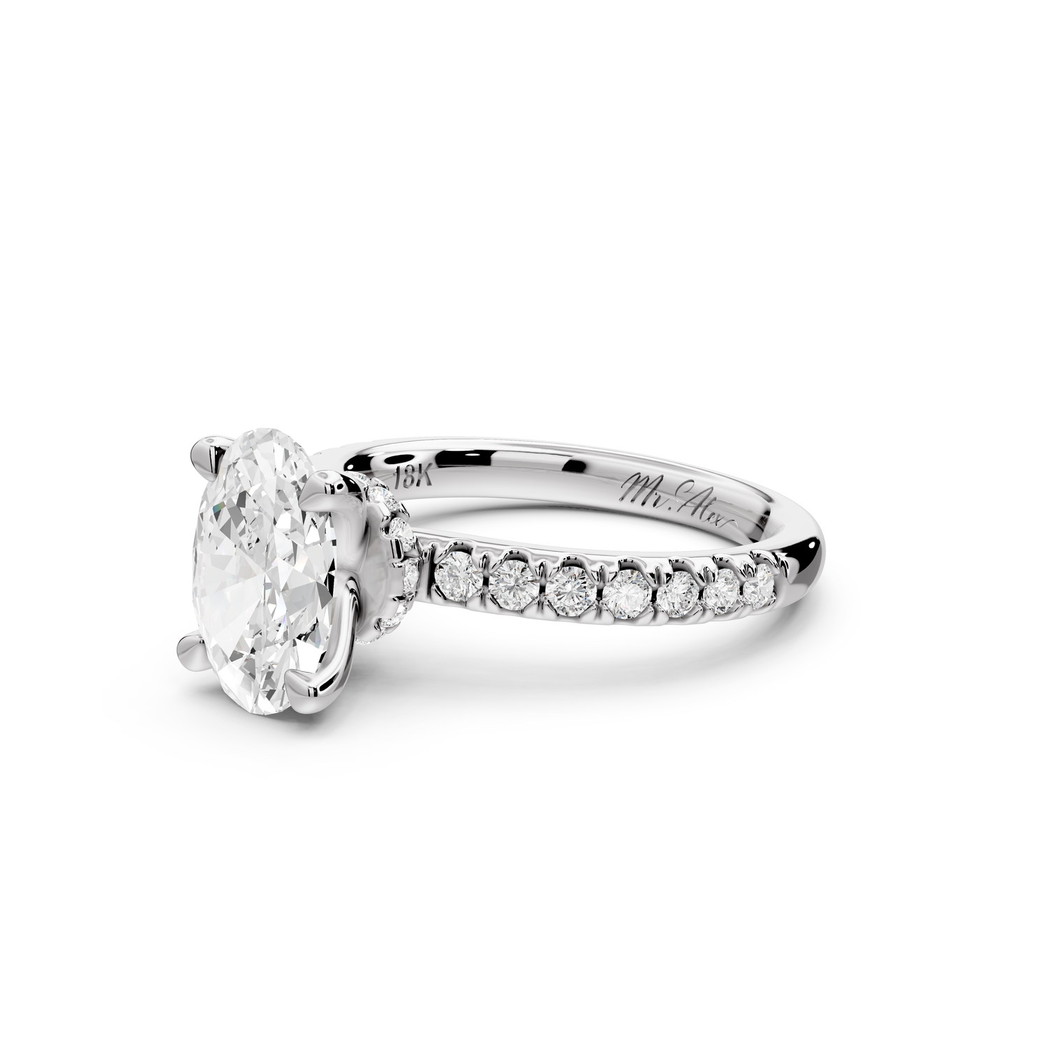 Flora - 2ct 14k white gold oval talong prong Wrap around halo Half Band Engagement Ring