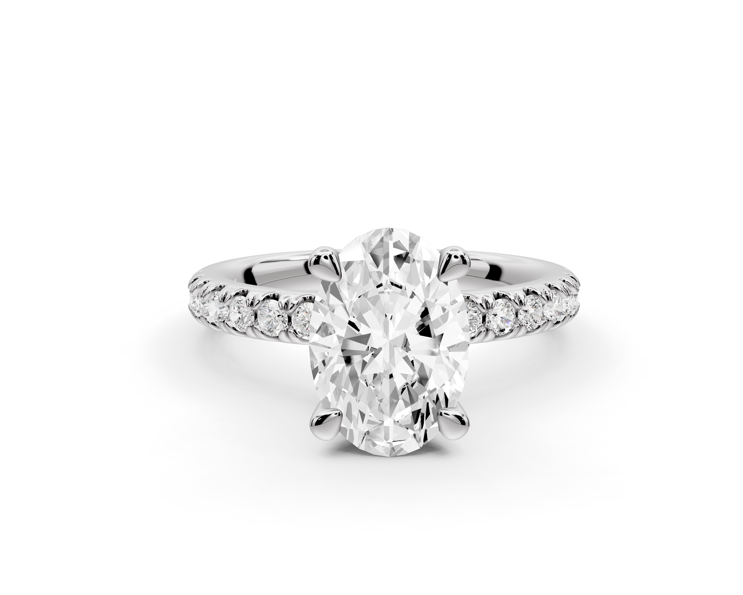 Flora - 2ct 14k white gold oval talong prong Wrap around halo Half Band Engagement Ring