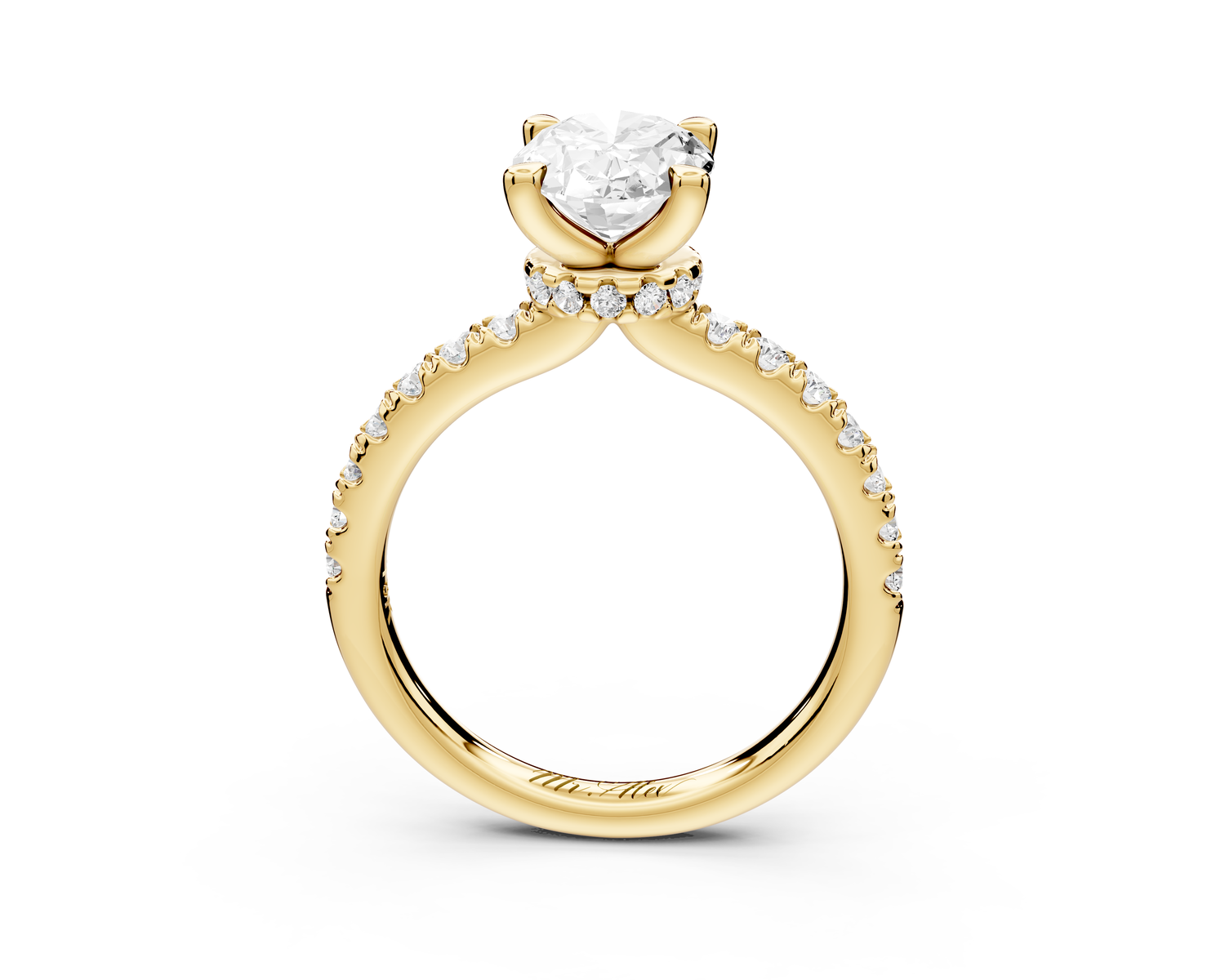 Flora - 2ct 14k yellow gold oval talong prong Wrap around halo Half Band Engagement Ring
