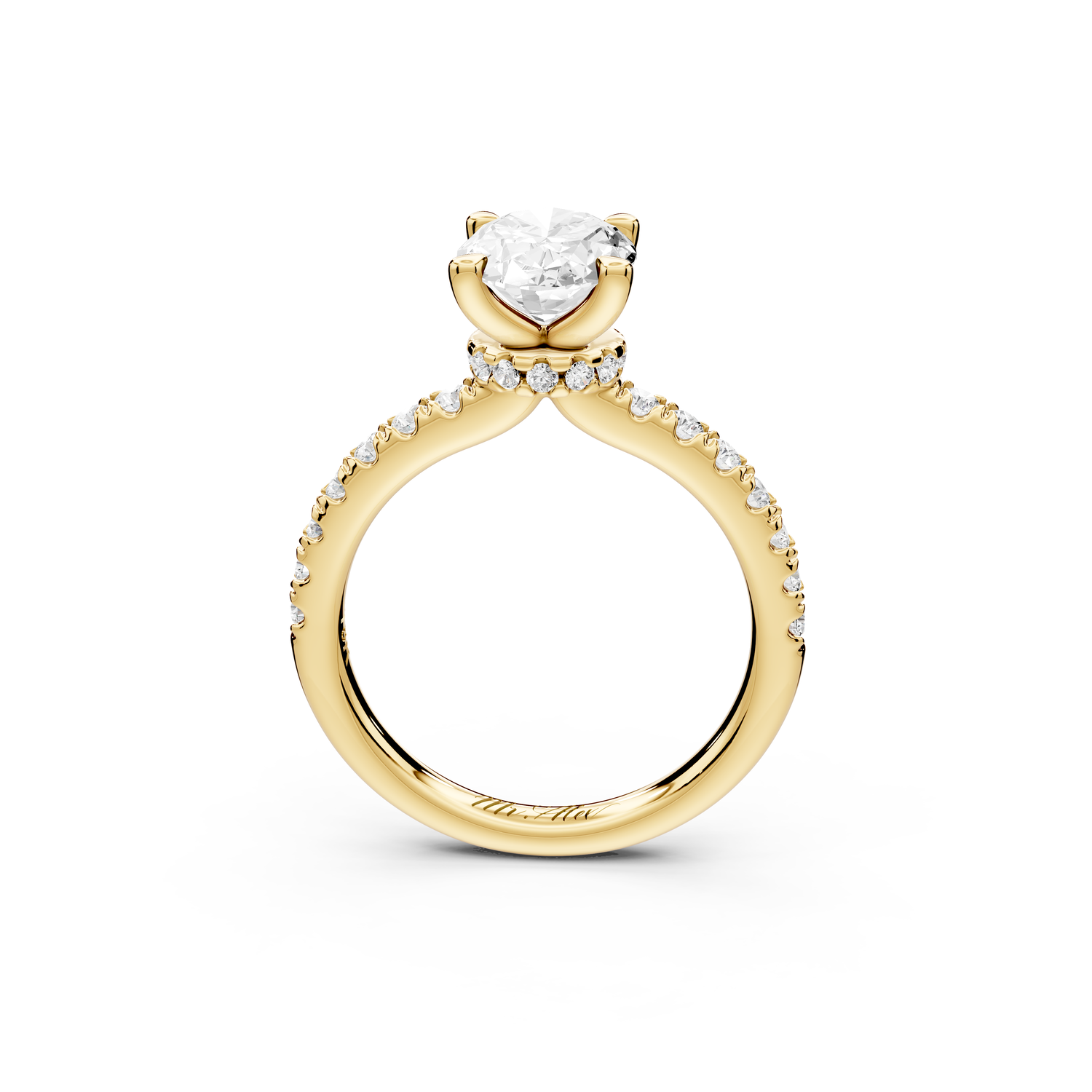 Flora - 2ct 14k yellow gold oval talong prong Wrap around halo Half Band Engagement Ring