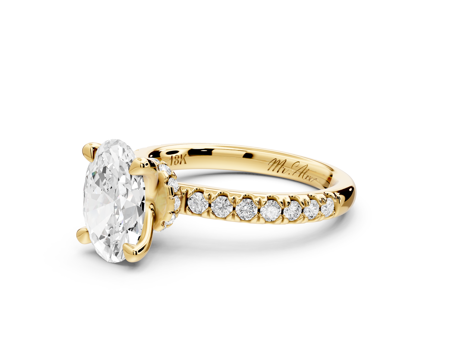 Flora - 2ct 14k yellow gold oval talong prong Wrap around halo Half Band Engagement Ring