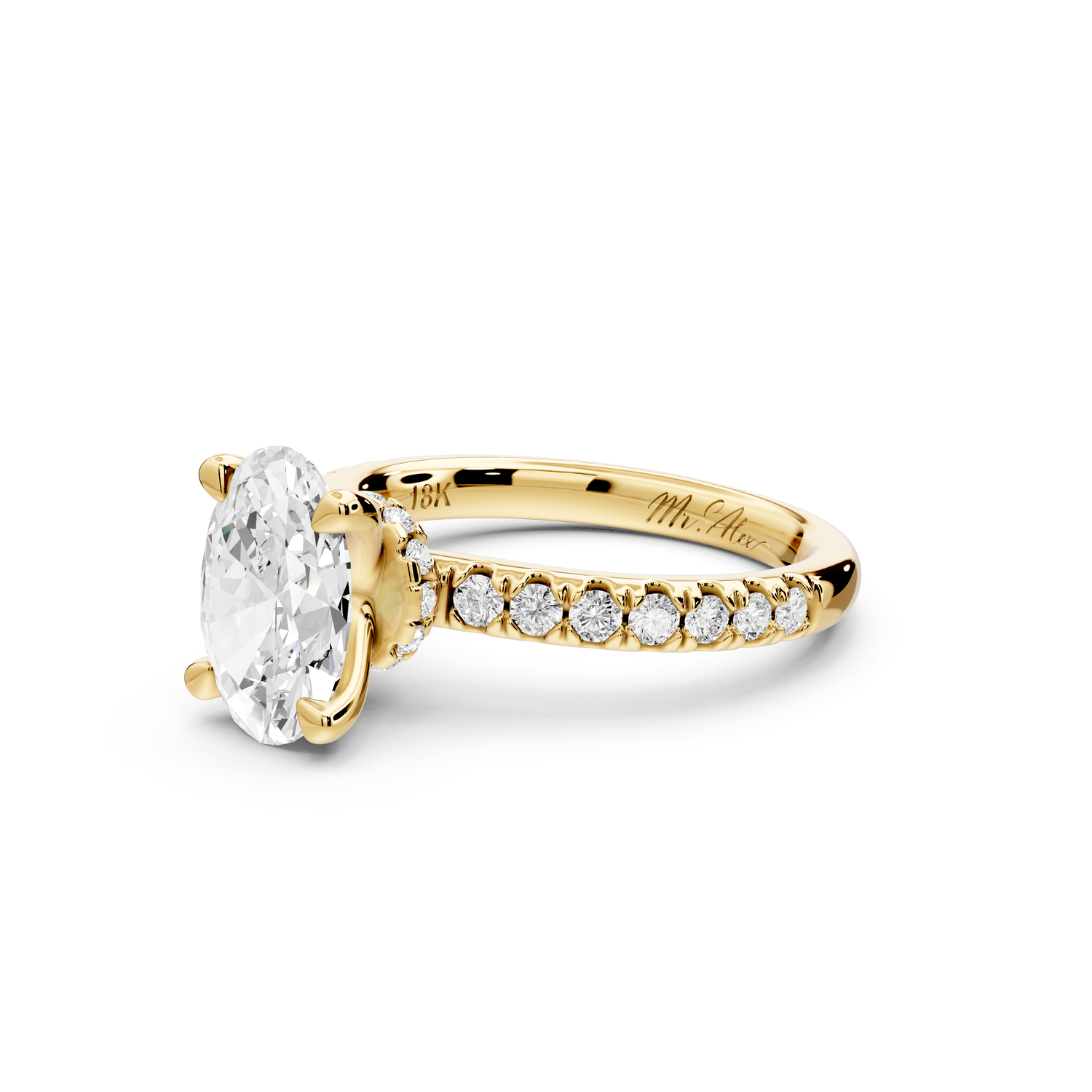 Flora - 2ct 14k yellow gold oval talong prong Wrap around halo Half Band Engagement Ring