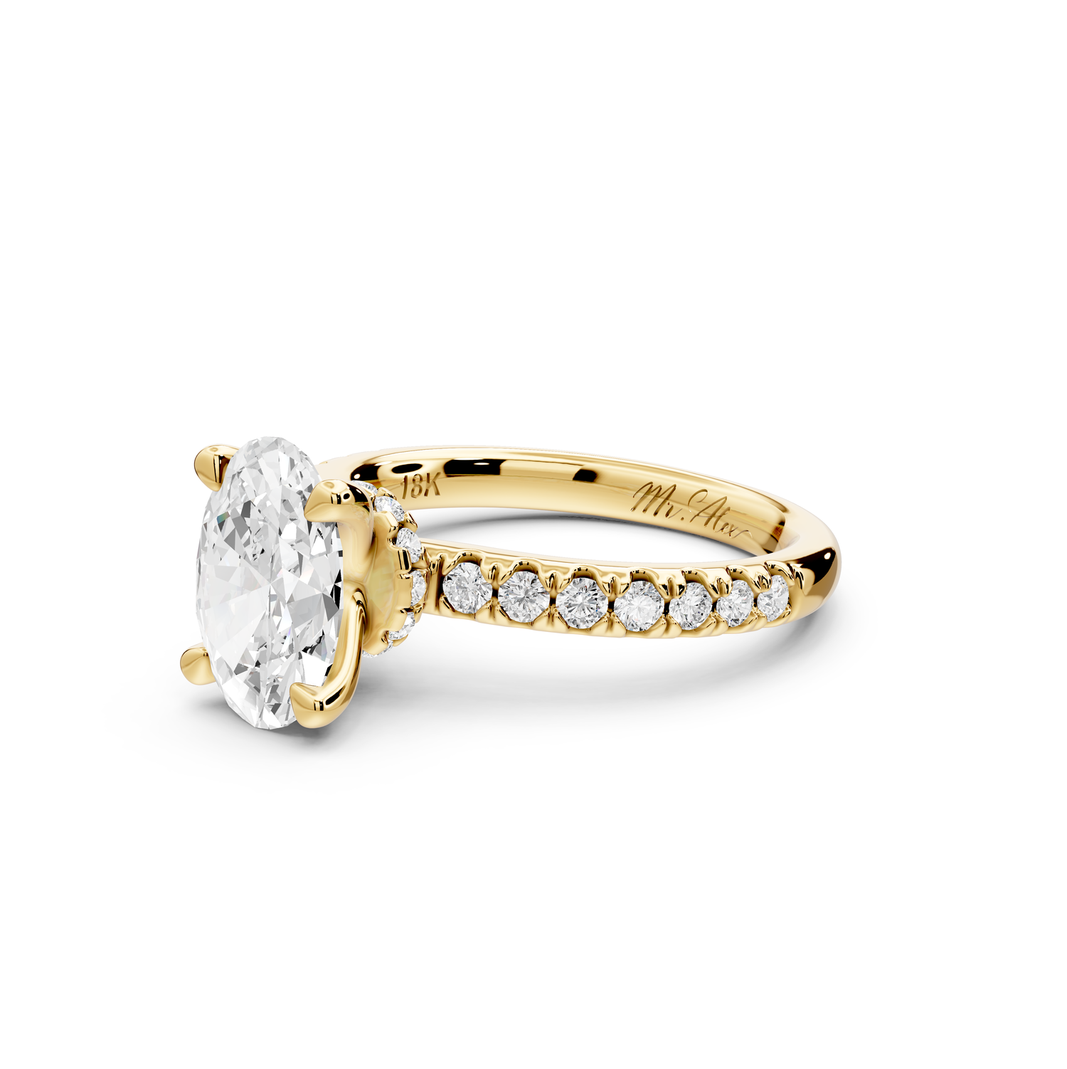 Flora - 2ct 14k yellow gold oval talong prong Wrap around halo Half Band Engagement Ring