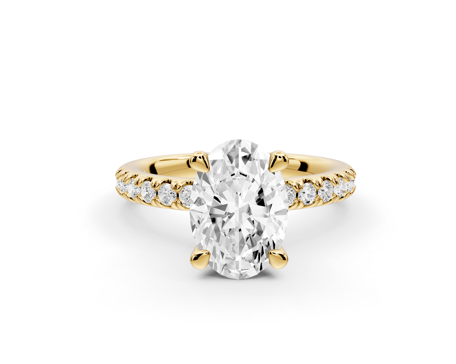 Flora - 2ct 14k yellow gold oval talong prong Wrap around halo Half Band Engagement Ring