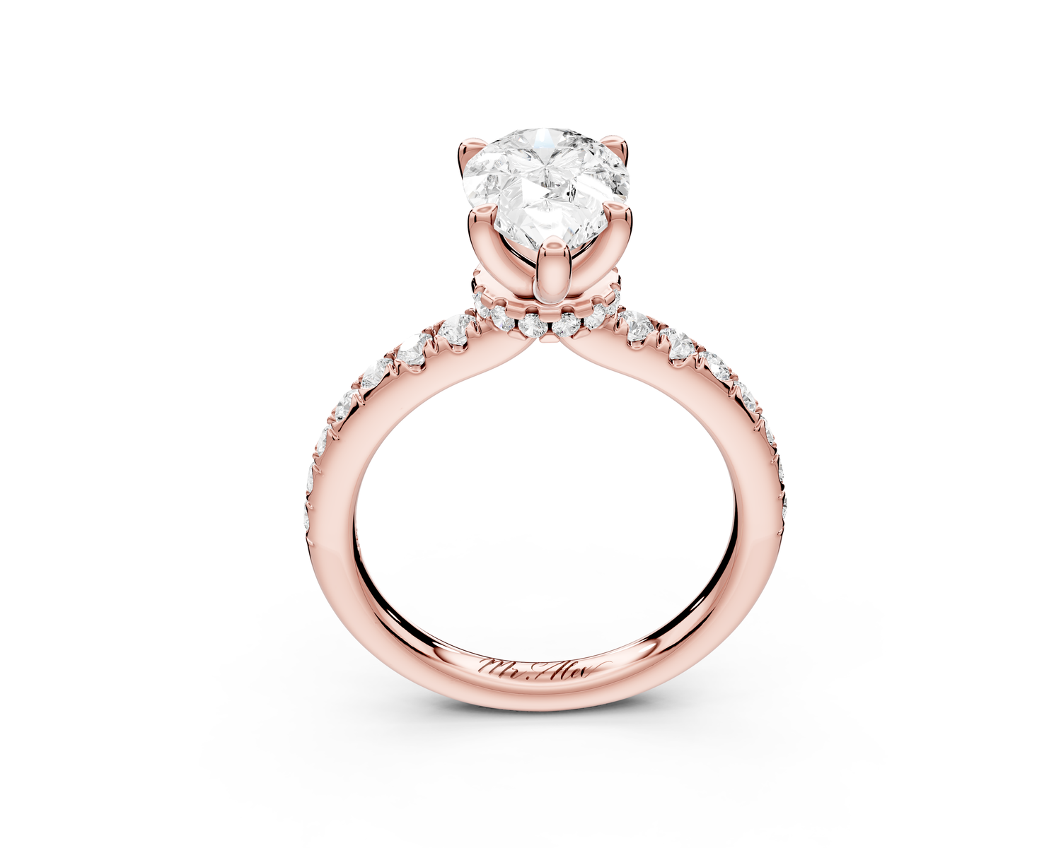 Flora - 2ct 14k rose gold pear talong prong Wrap around halo Half Band Engagement Ring