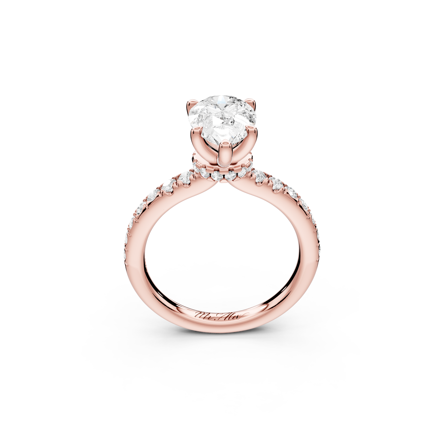 Flora - 2ct 14k rose gold pear talong prong Wrap around halo Half Band Engagement Ring