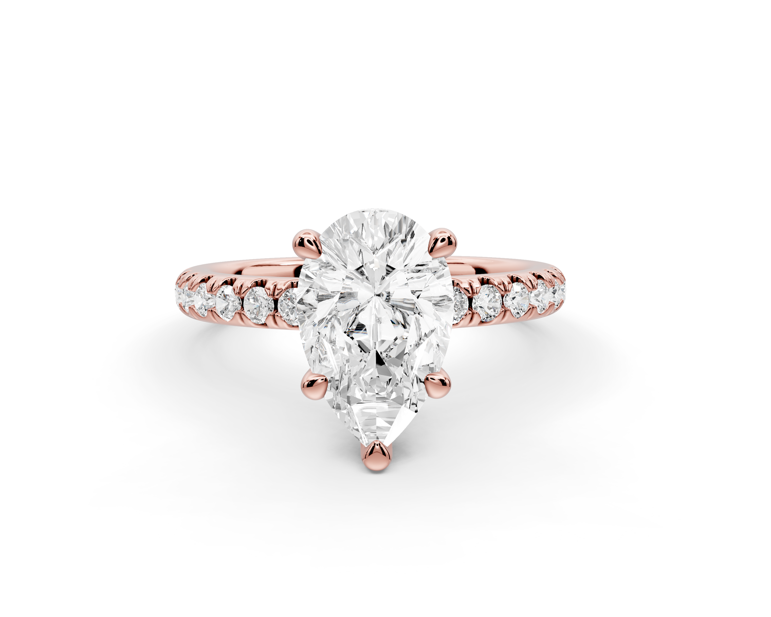Flora - 2ct 14k rose gold pear talong prong Wrap around halo Half Band Engagement Ring