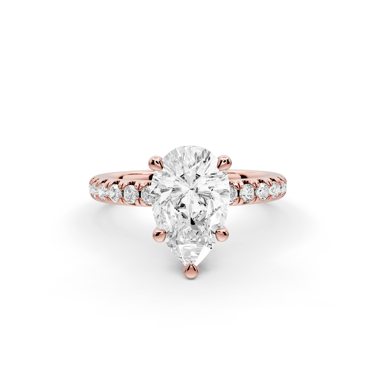 Flora - 2ct 14k rose gold pear talong prong Wrap around halo Half Band Engagement Ring