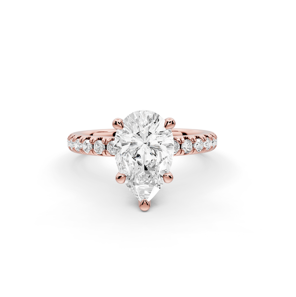 Flora - 2ct 14k rose gold pear talong prong Wrap around halo Half Band Engagement Ring
