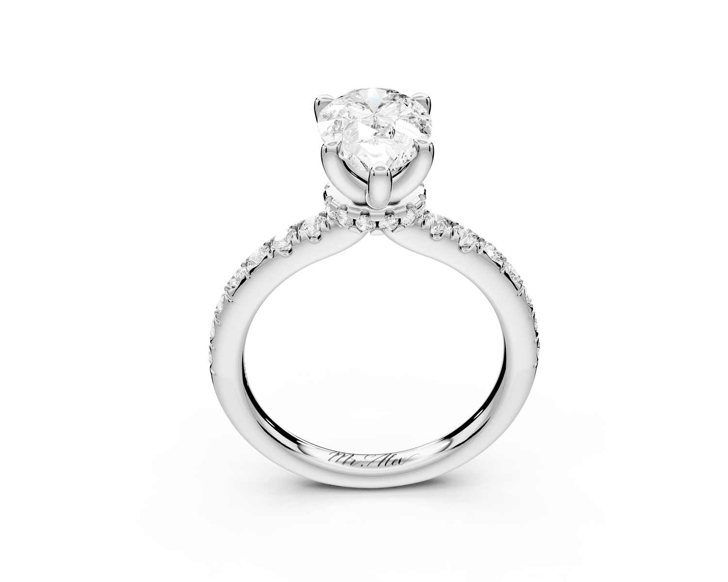 Flora - 2ct 14k white gold pear talong prong Wrap around halo Half Band Engagement Ring
