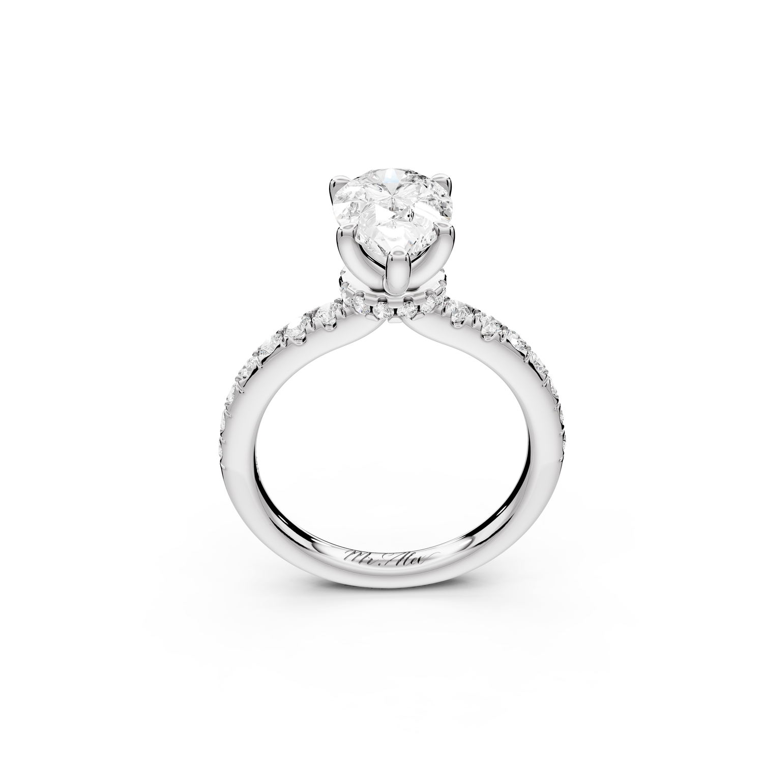 Flora - 2ct 14k white gold pear talong prong Wrap around halo Half Band Engagement Ring