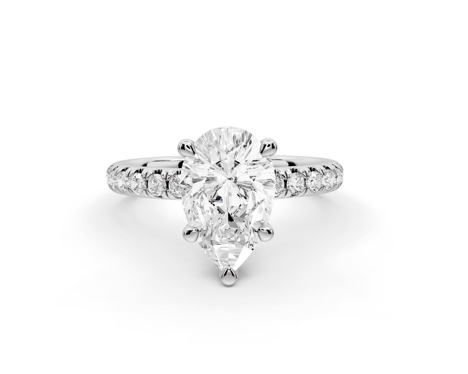 Flora - 2ct 14k white gold pear talong prong Wrap around halo Half Band Engagement Ring