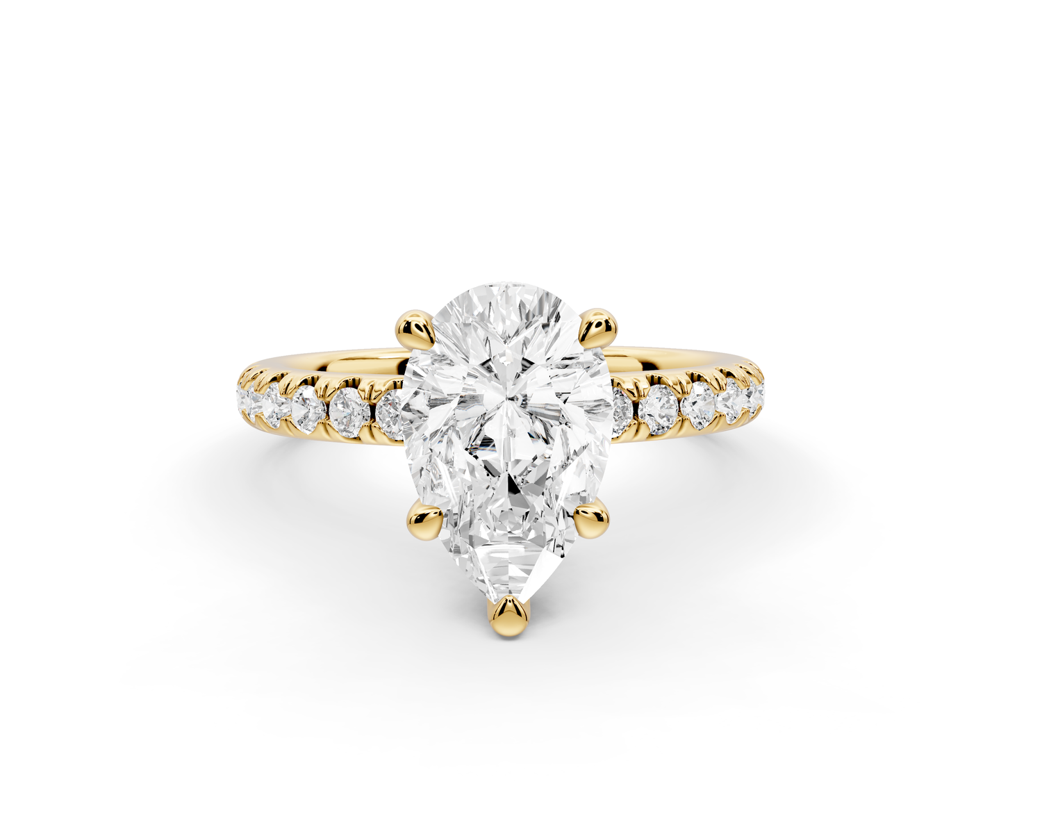 Flora - 2ct 14k yellow gold pear talong prong Wrap around halo Half Band Engagement Ring