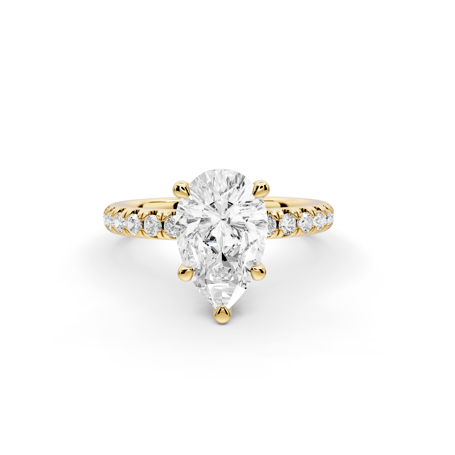 Flora - 2ct 14k yellow gold pear talong prong Wrap around halo Half Band Engagement Ring