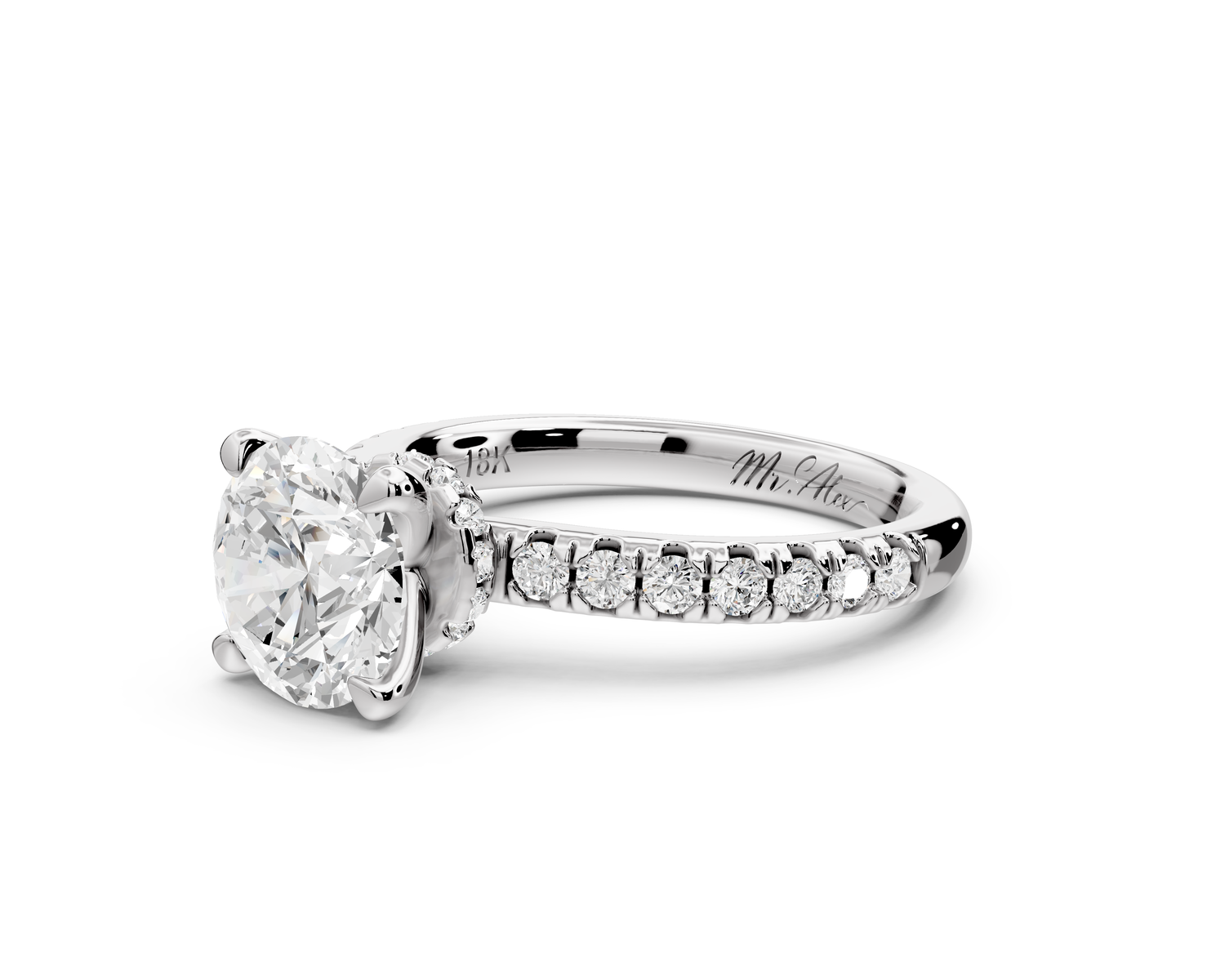 Flora - 2ct 14k white gold round talong prong Wrap around halo Half Band Engagement Ring