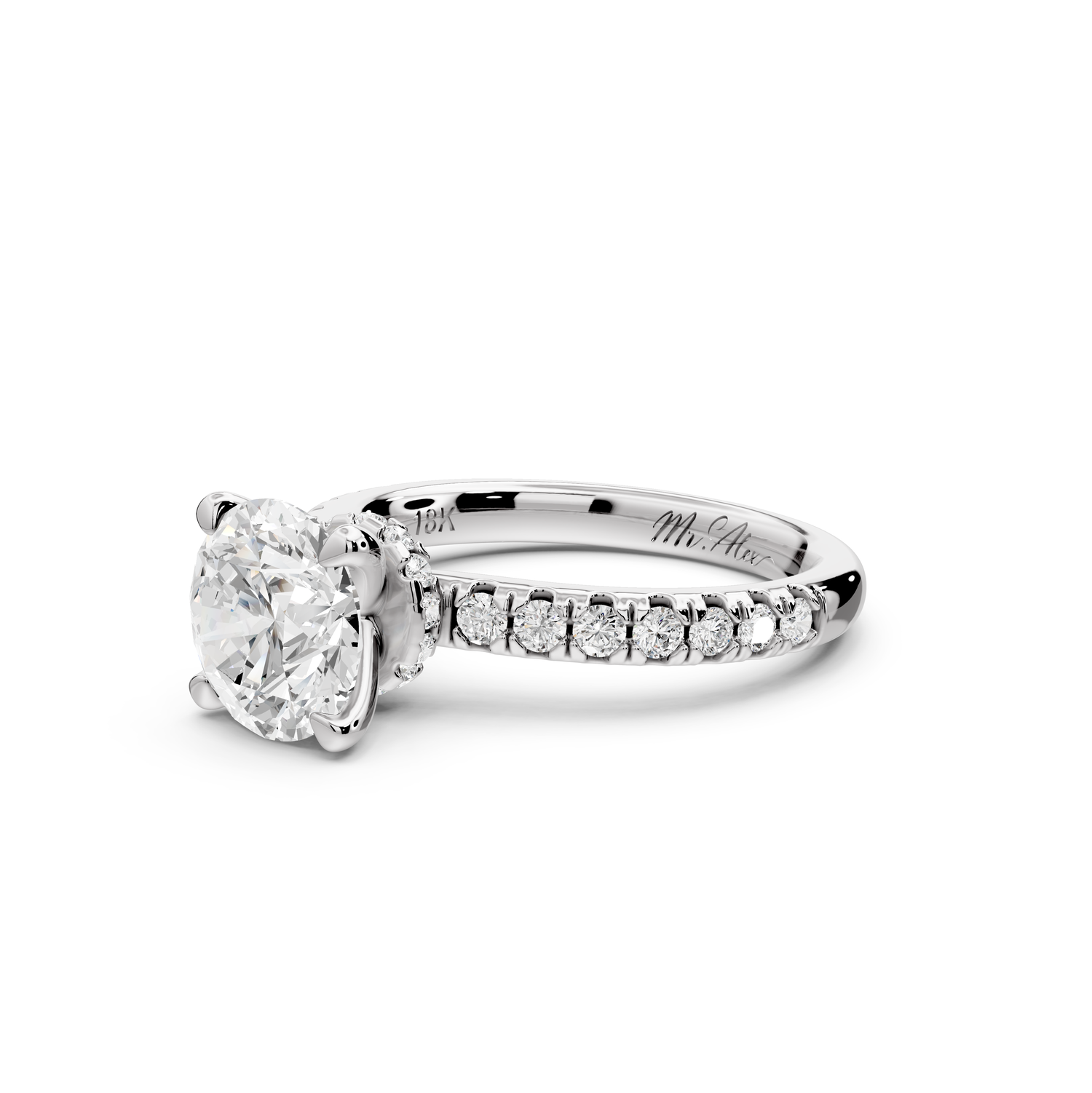 Flora - 2ct 14k white gold round talong prong Wrap around halo Half Band Engagement Ring