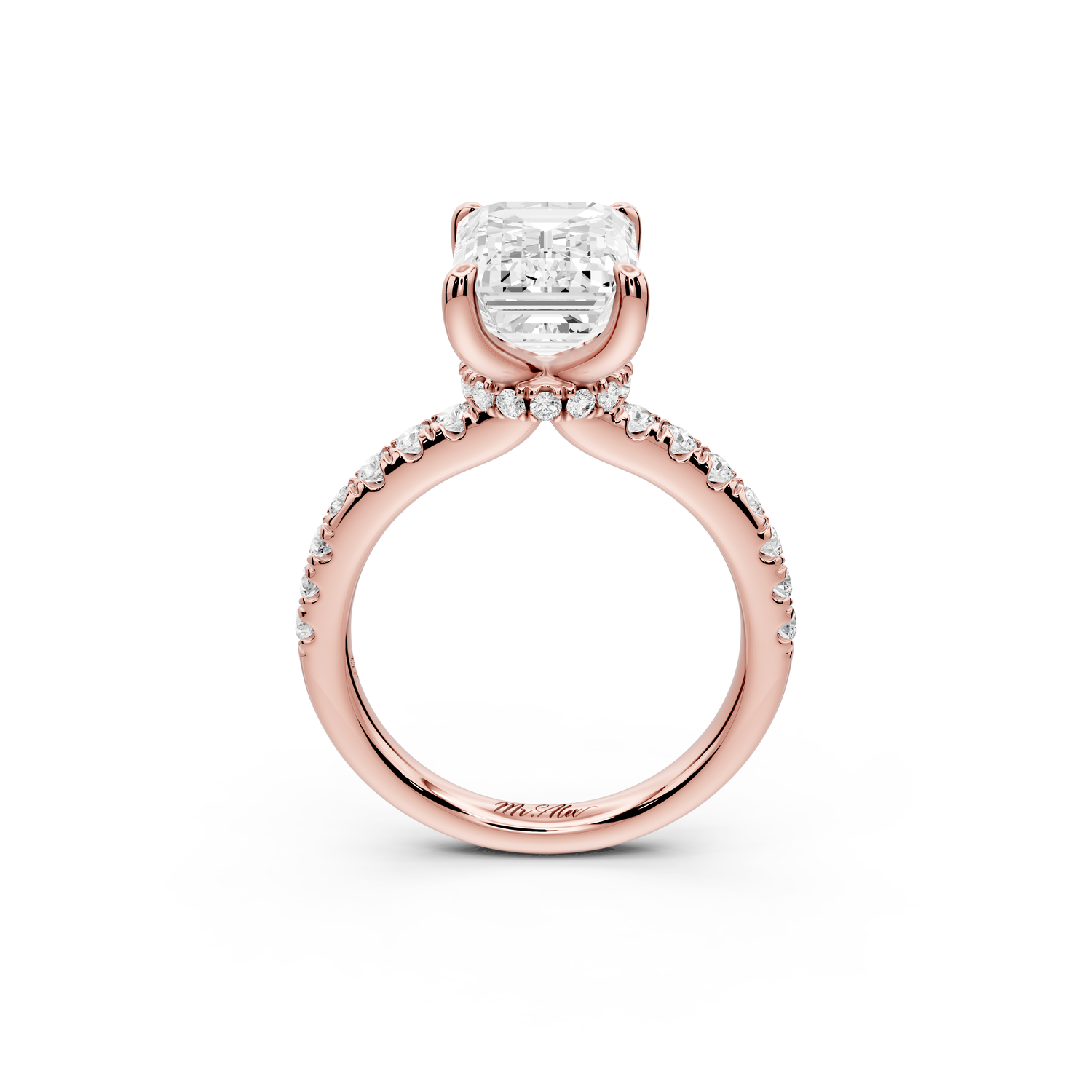Flora - 3ct 14k rose gold emerald talong prong Wrap around halo Half Band Engagement Ring