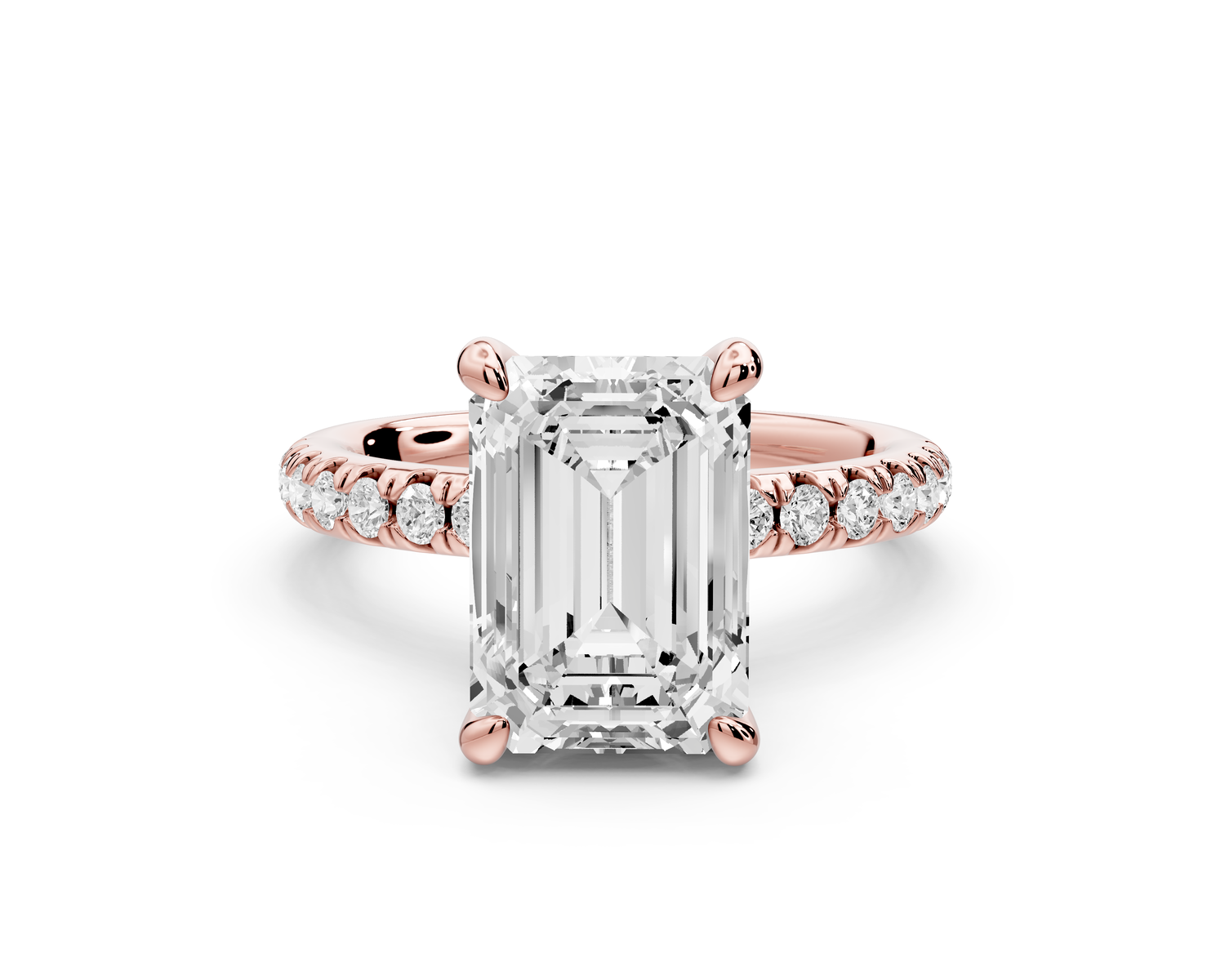 Flora - 3ct 14k rose gold emerald talong prong Wrap around halo Half Band Engagement Ring