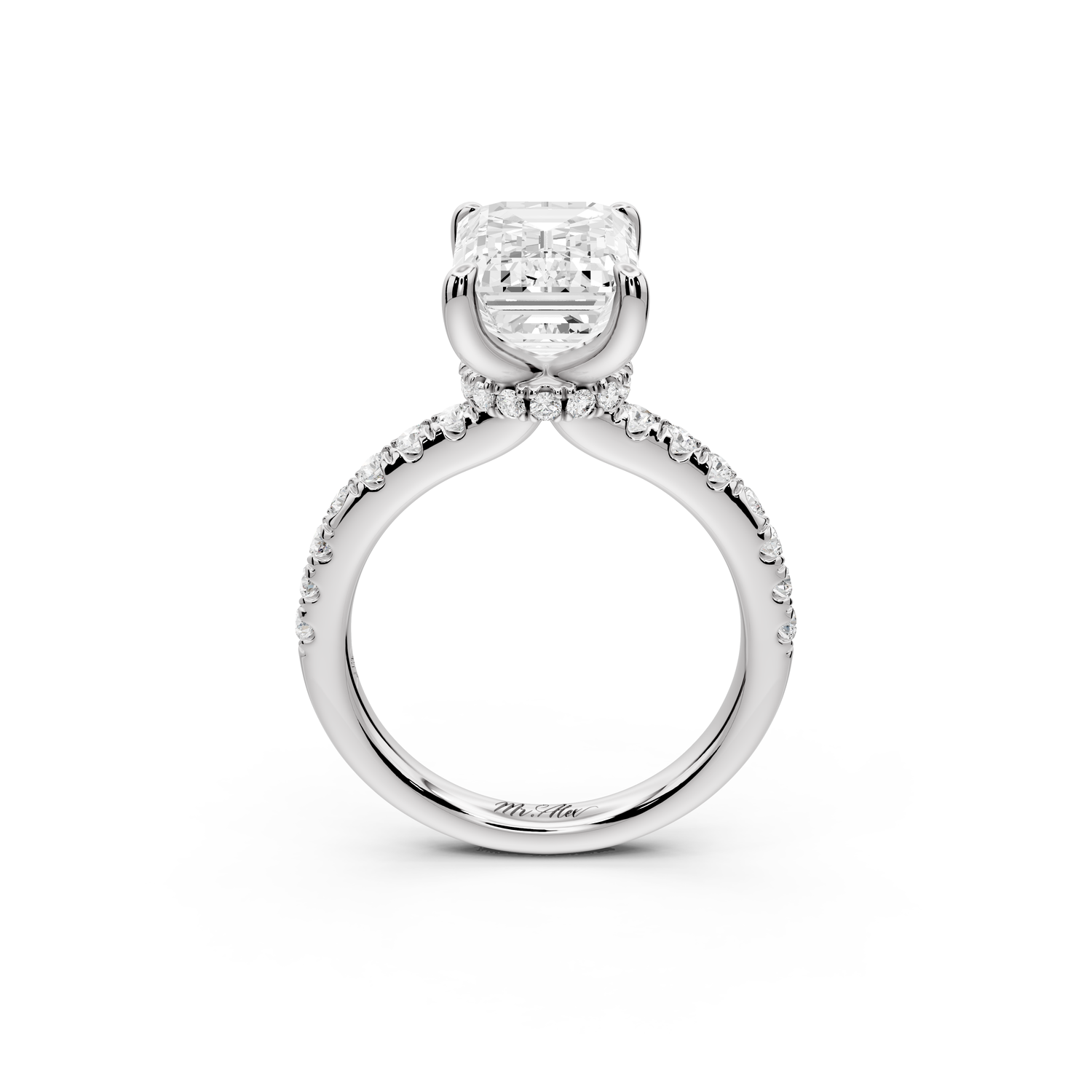 Flora - 3ct 14k white gold emerald talong prong Wrap around halo Half Band Engagement Ring