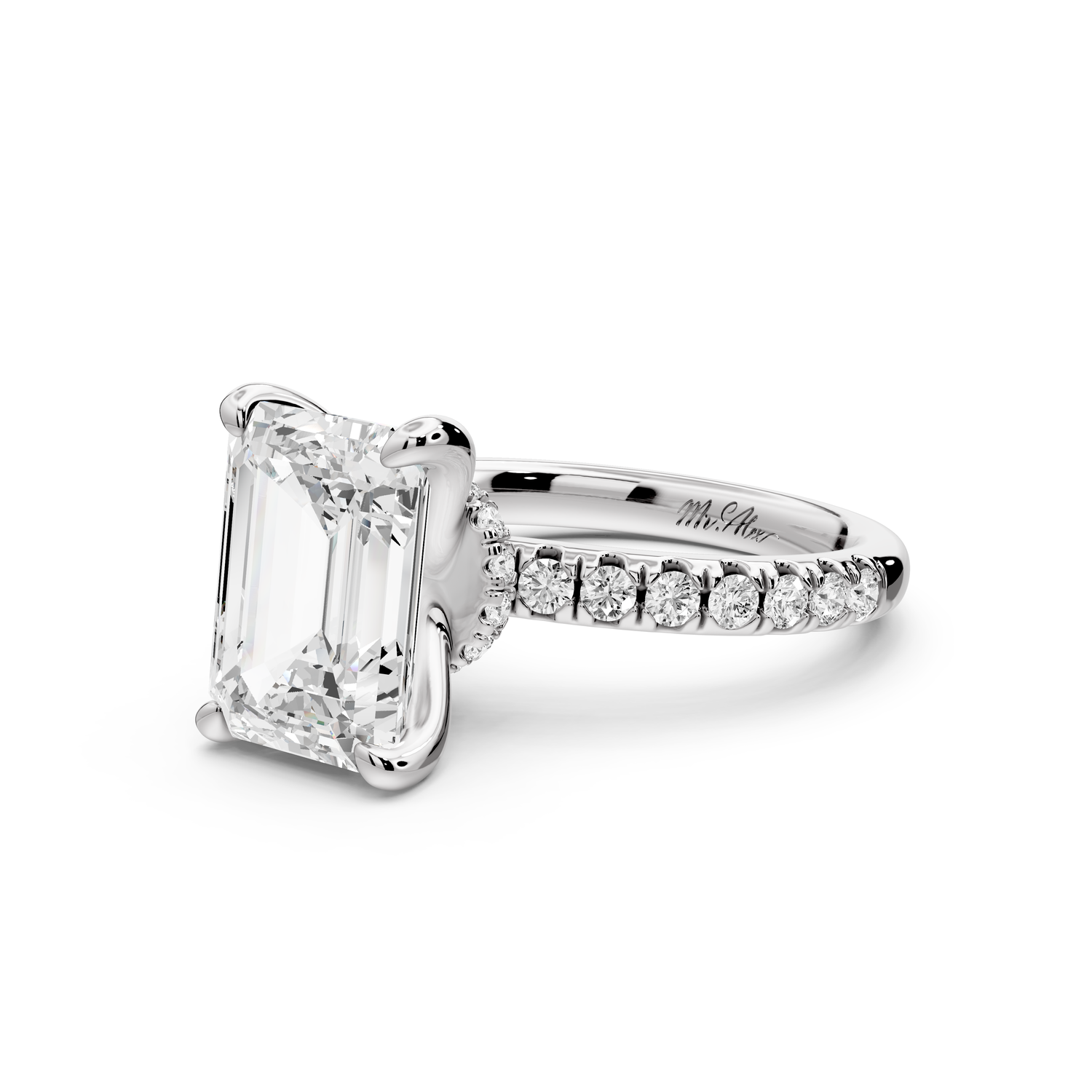 Flora - 3ct 14k white gold emerald talong prong Wrap around halo Half Band Engagement Ring