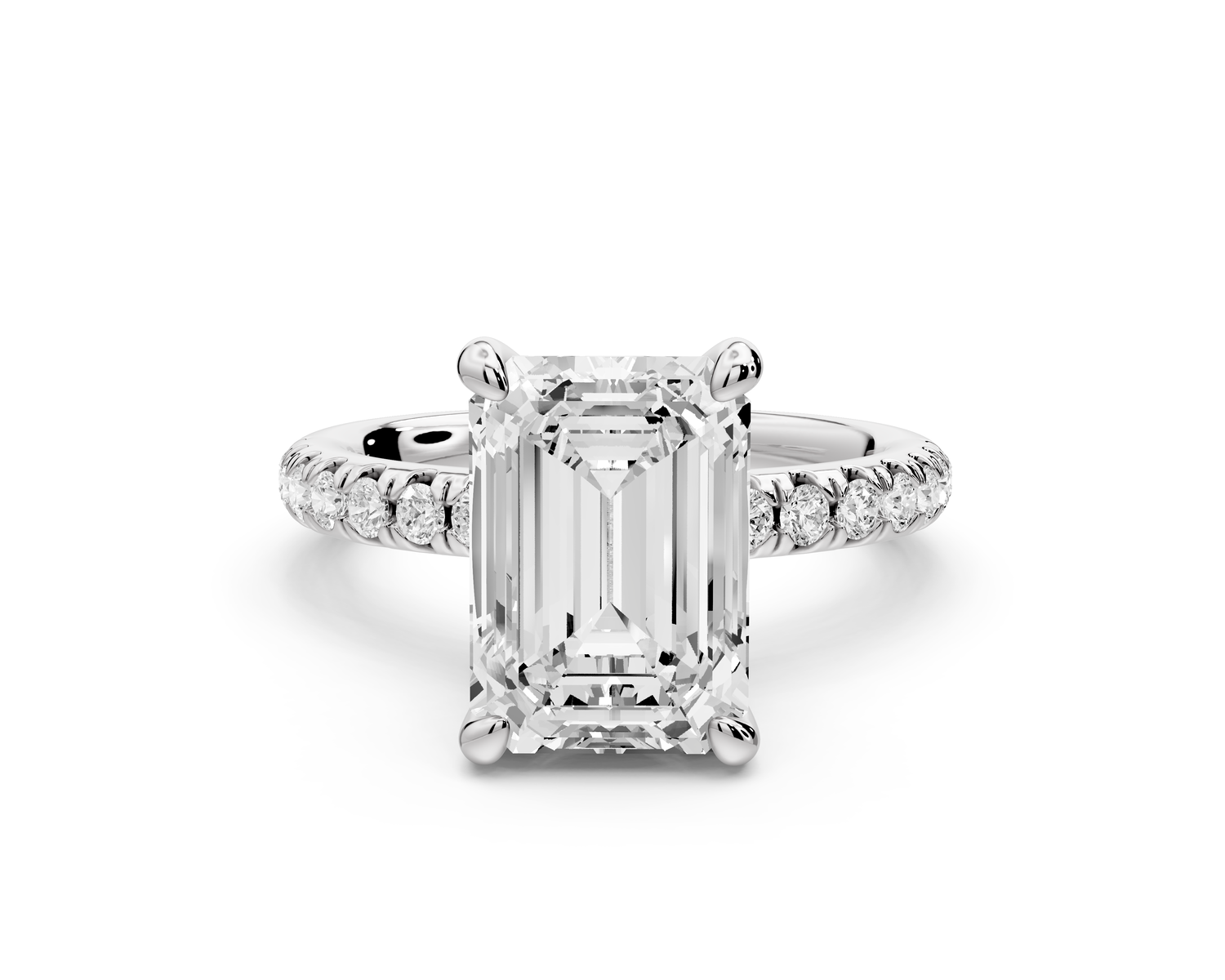 Flora - 3ct 14k white gold emerald talong prong Wrap around halo Half Band Engagement Ring